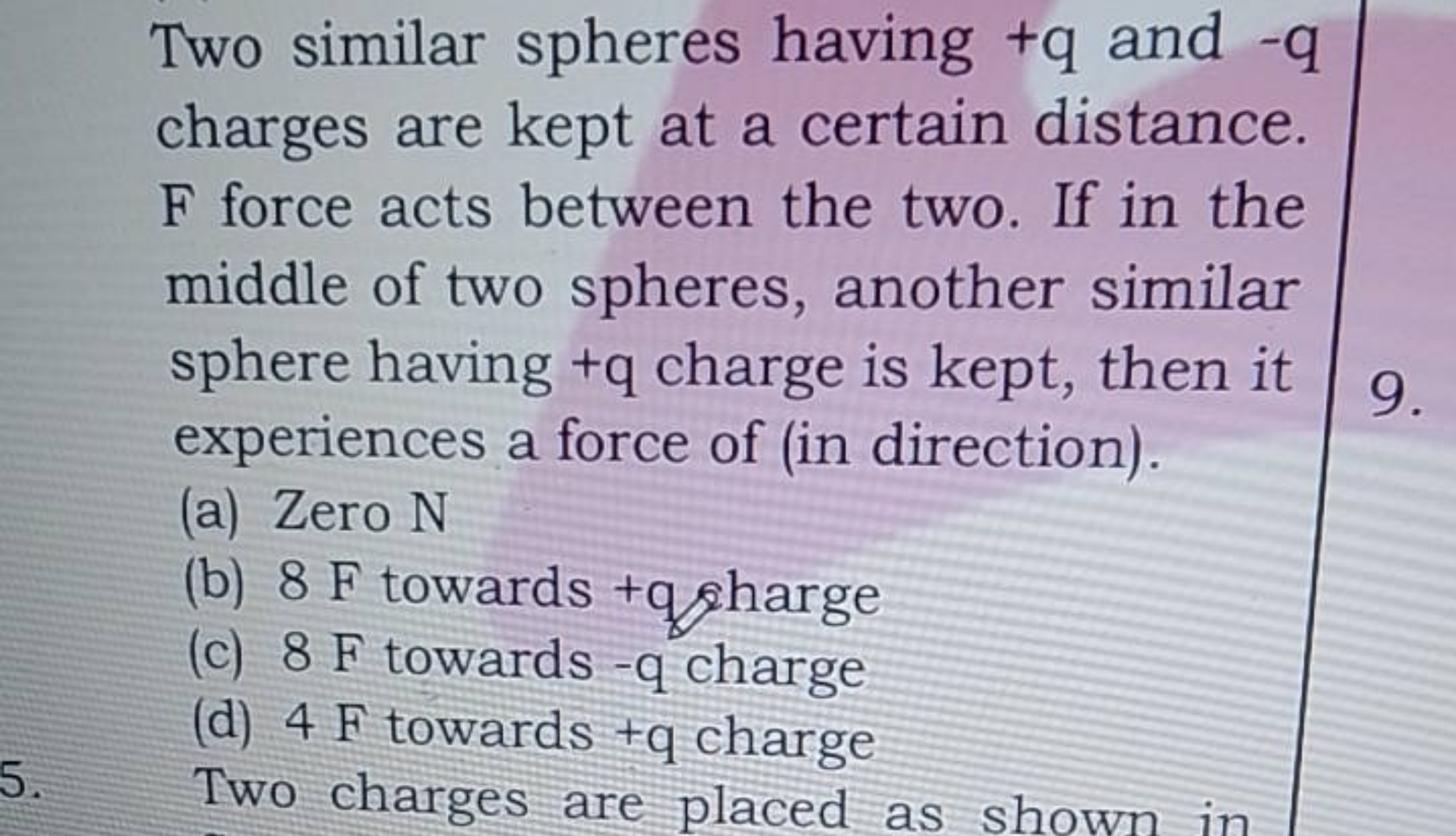 Two similar spheres having + q and - q charges are kept at a certain d