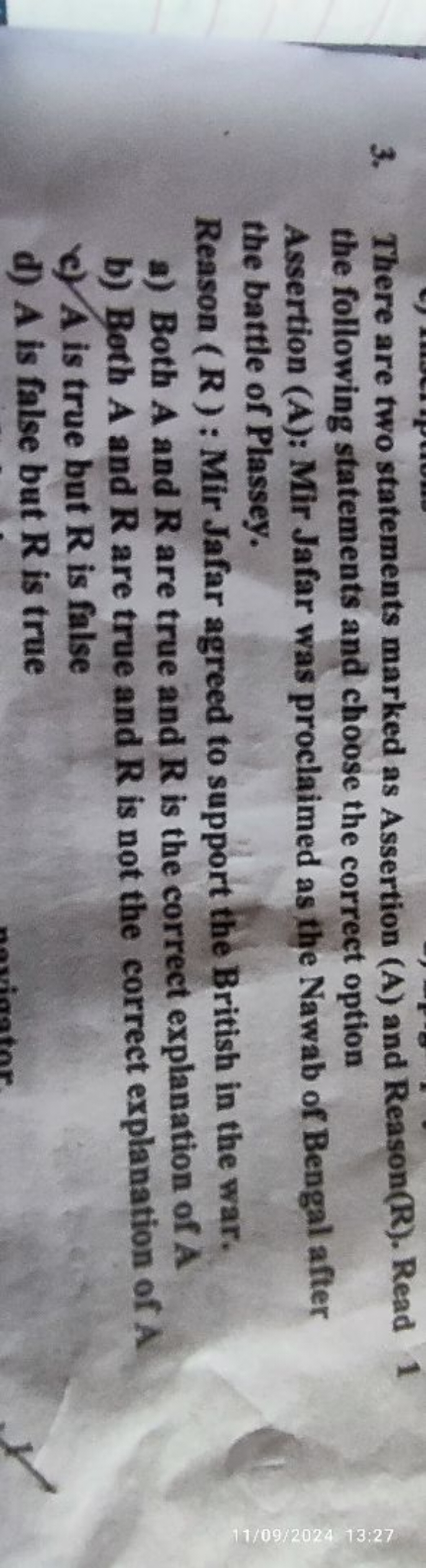 3. There are two statements marked as Assertion (A) and Reason(R). Rea