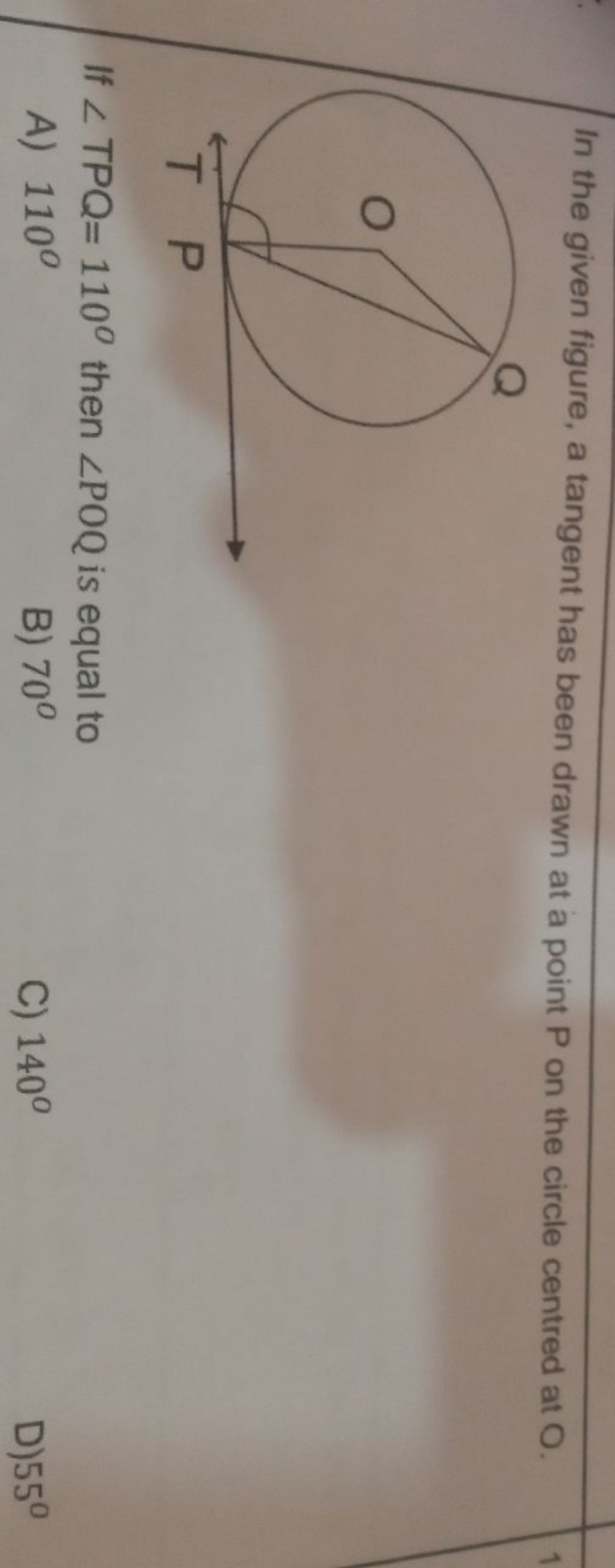 In the given figure, a tangent has been drawn at a point P on the circ