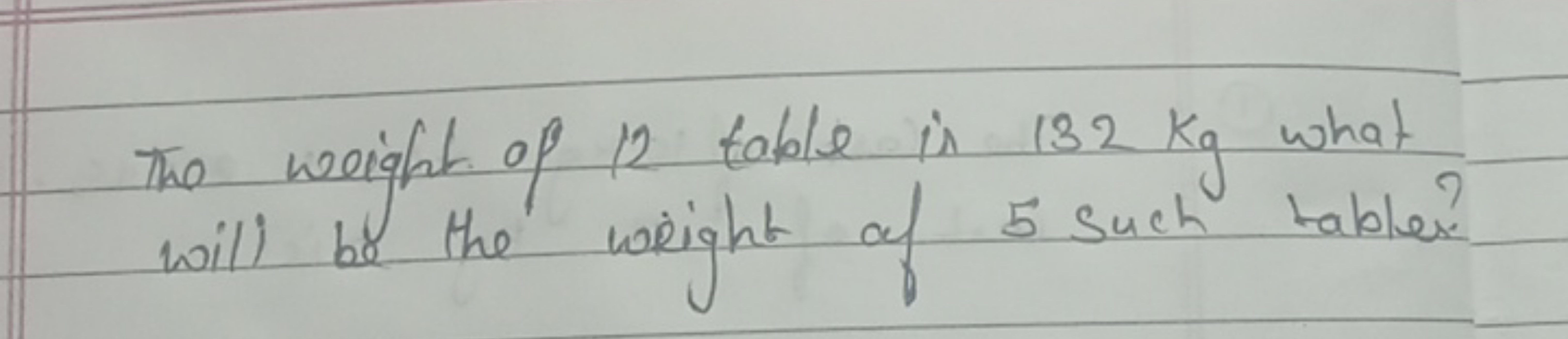 The weight of 12 table is 132 kg what will be the weight of 5 such tab