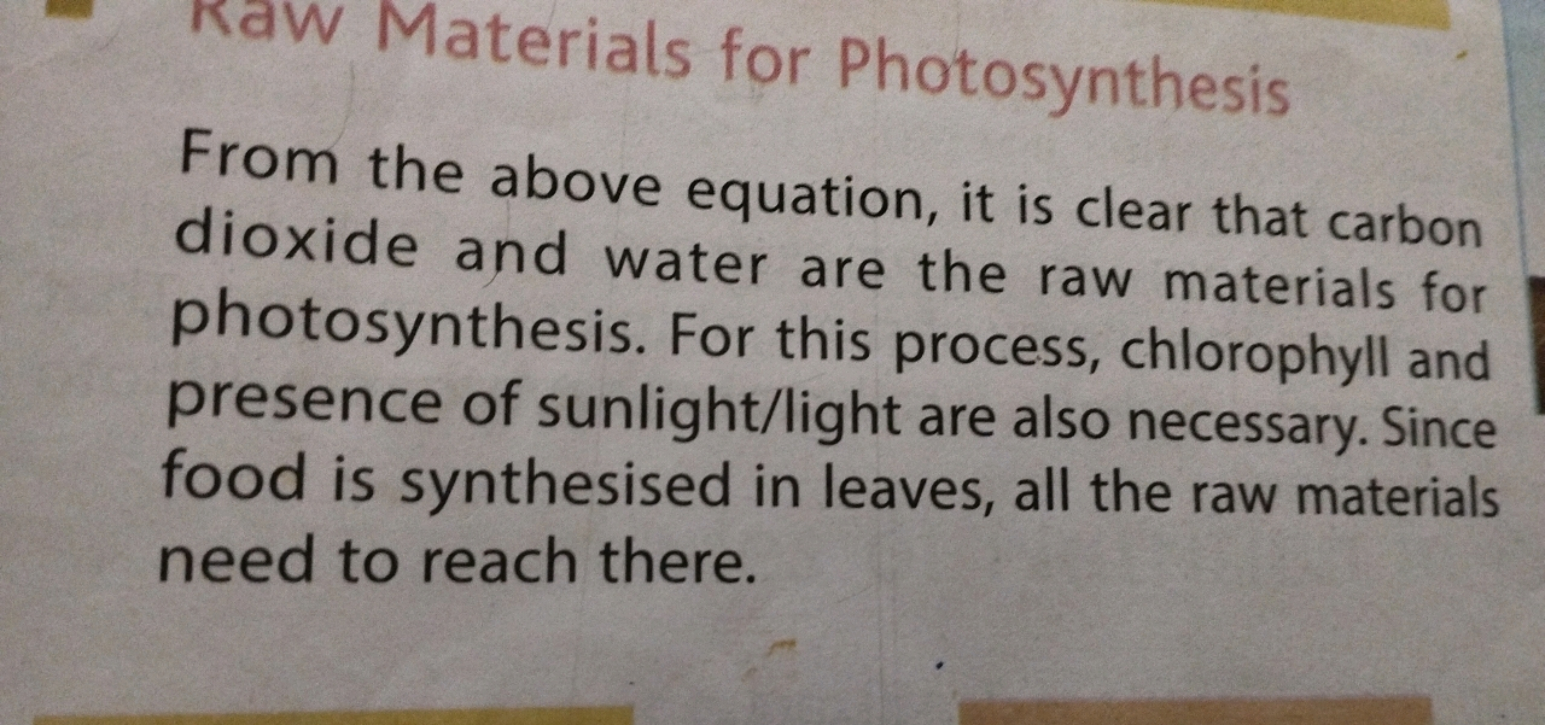 Kaw Materials for Photosynthesis
From the above equation, it is clear 