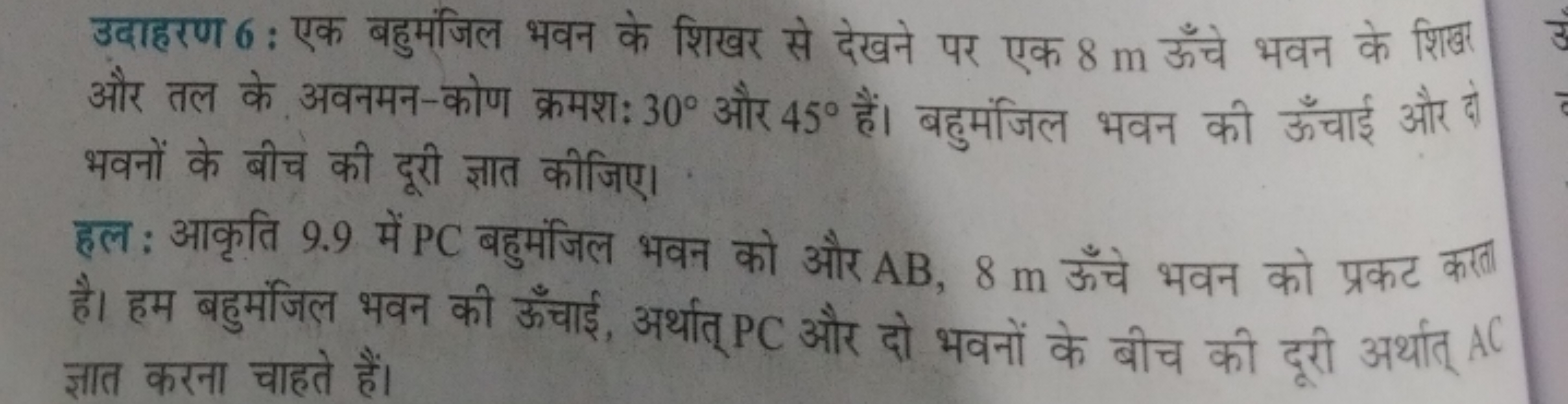 उदाहरण 6 : एक बहुमंजिल भवन के शिखर से देखने पर एक 8 m ऊँचे भवन के शिबस