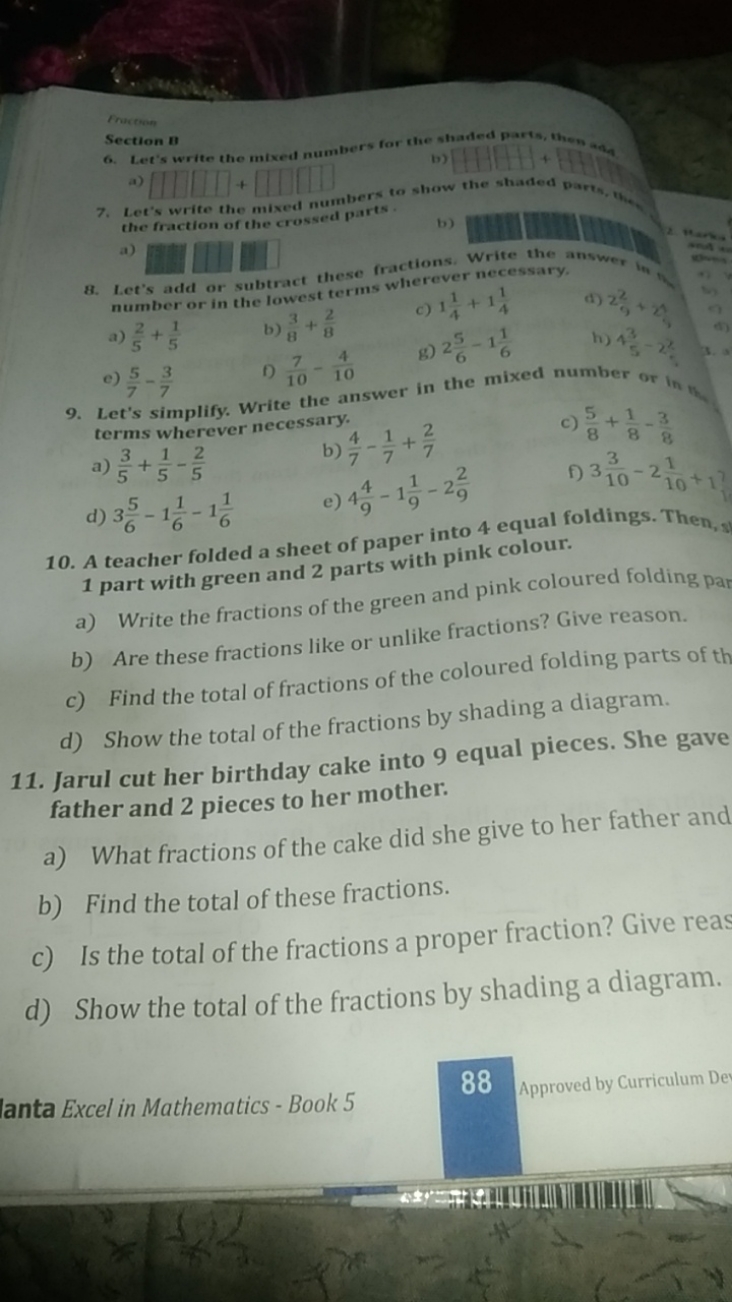 Fraction
Section 1
6. Let's write the mixed numbers for ste shaded pos