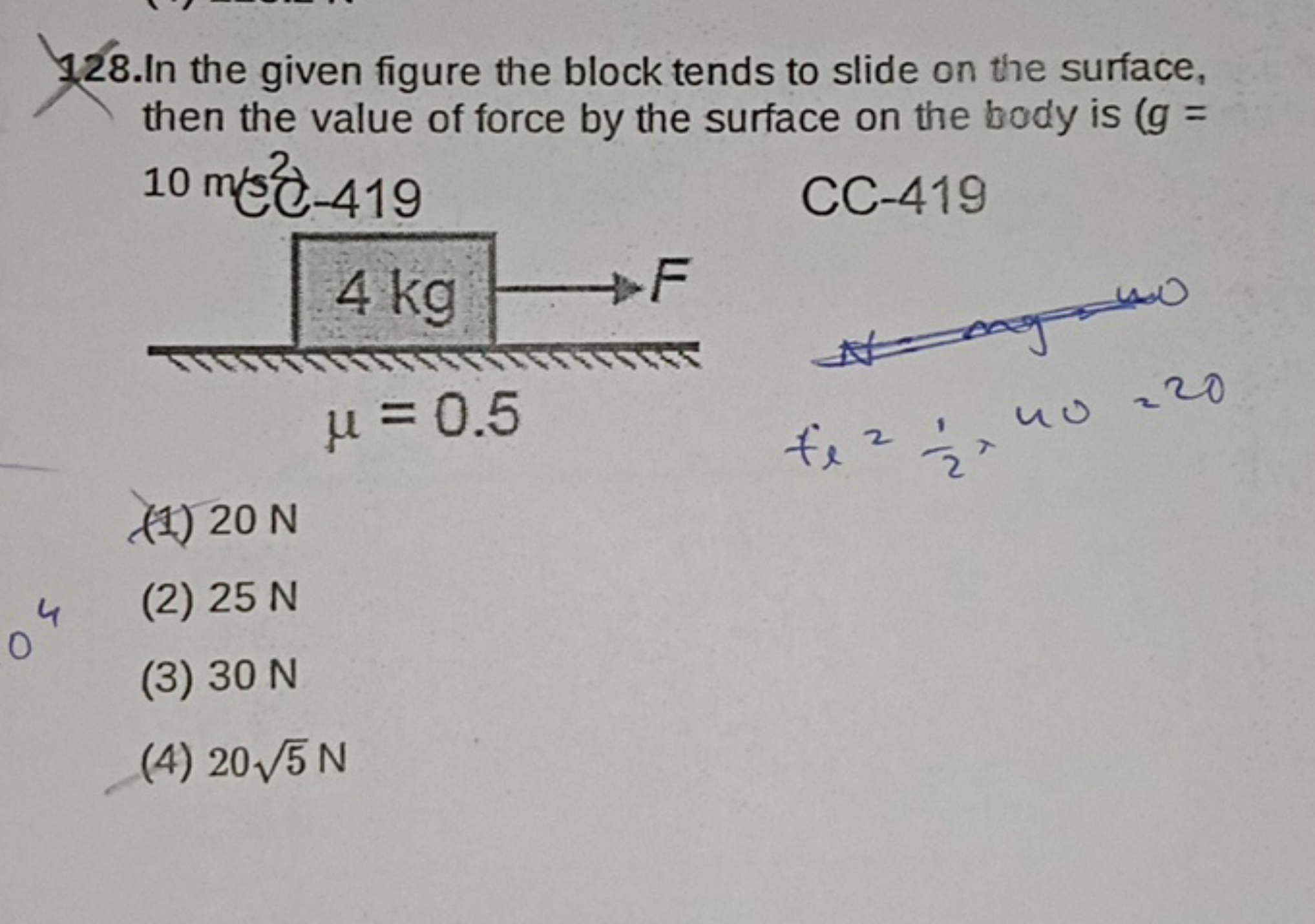 728. In the given figure the block tends to slide on the surface, then