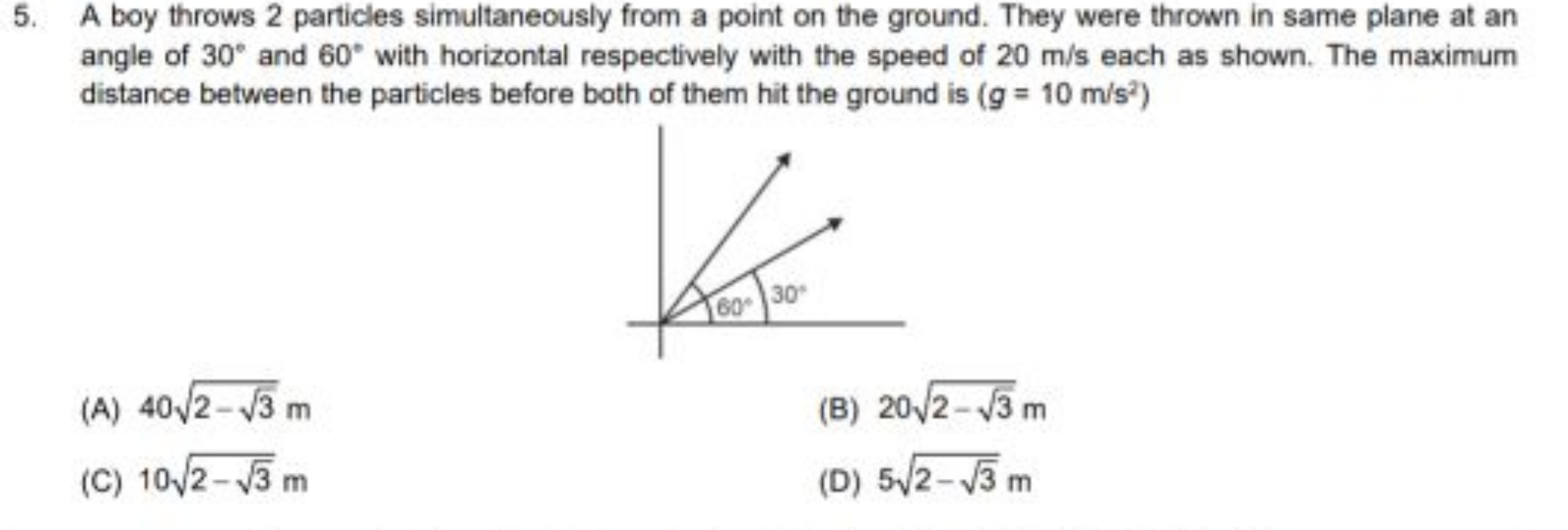 5. A boy throws 2 particles simultaneously from a point on the ground.