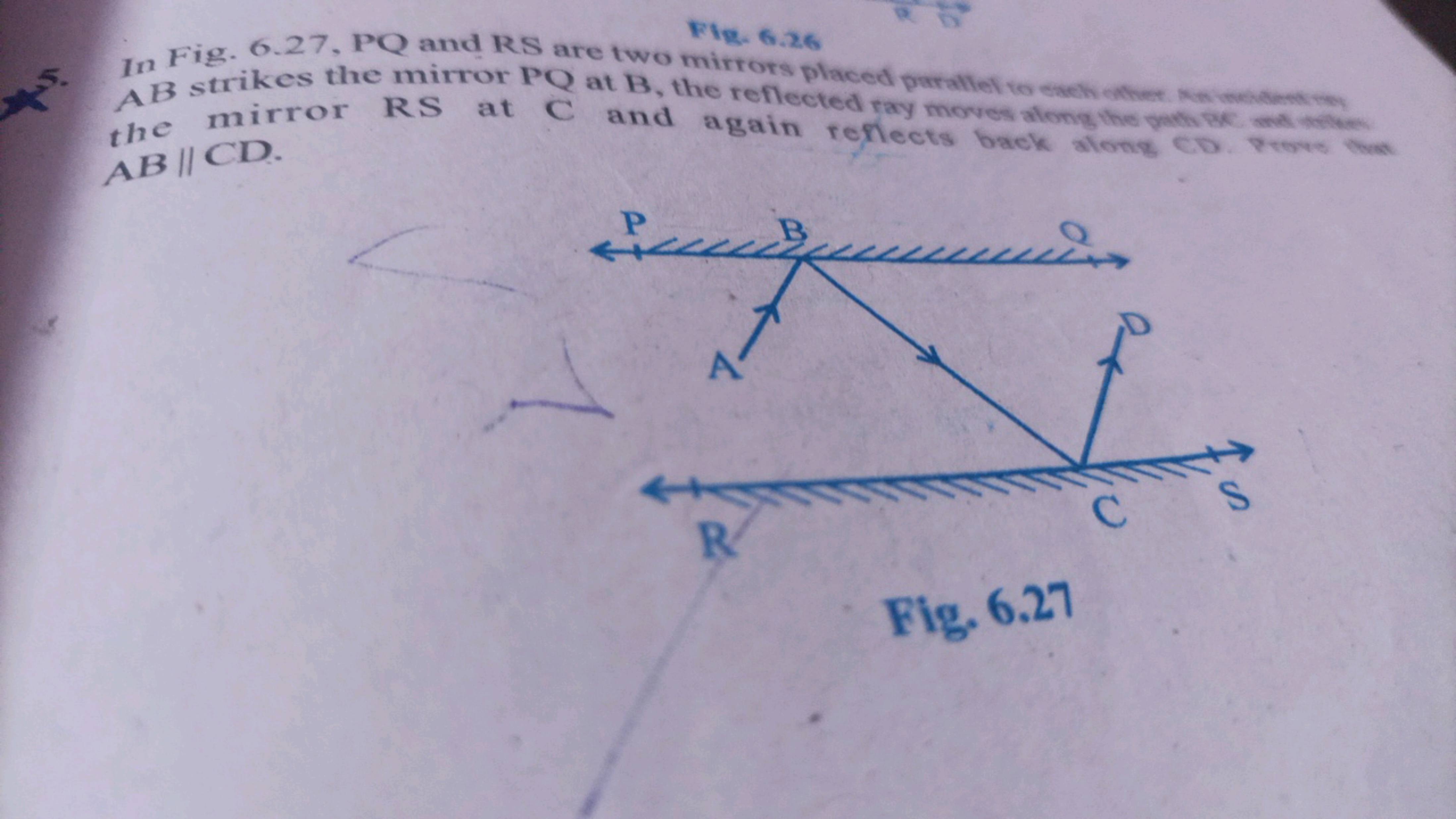 Fig. 6.26
R
In Fig. 6.27, PQ and RS are two mirrors placed parallel to