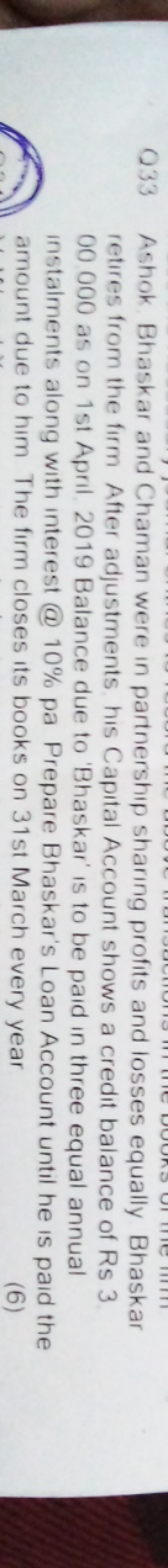 Q33 Ashok. Bhaskar and Chaman were in partnership sharing profits and 