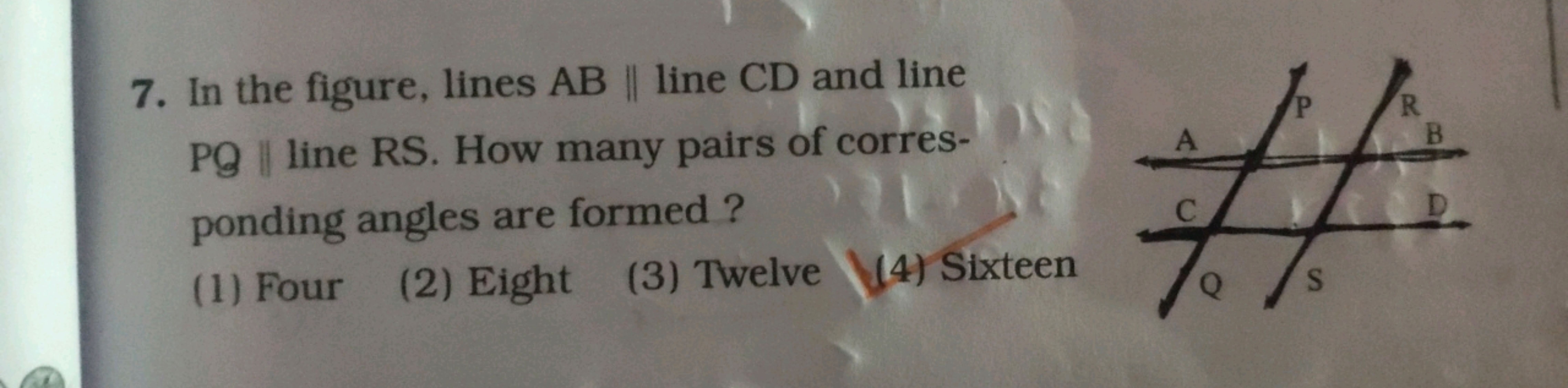 7. In the figure, lines AB∥ line CD and line PQ || line RS. How many p