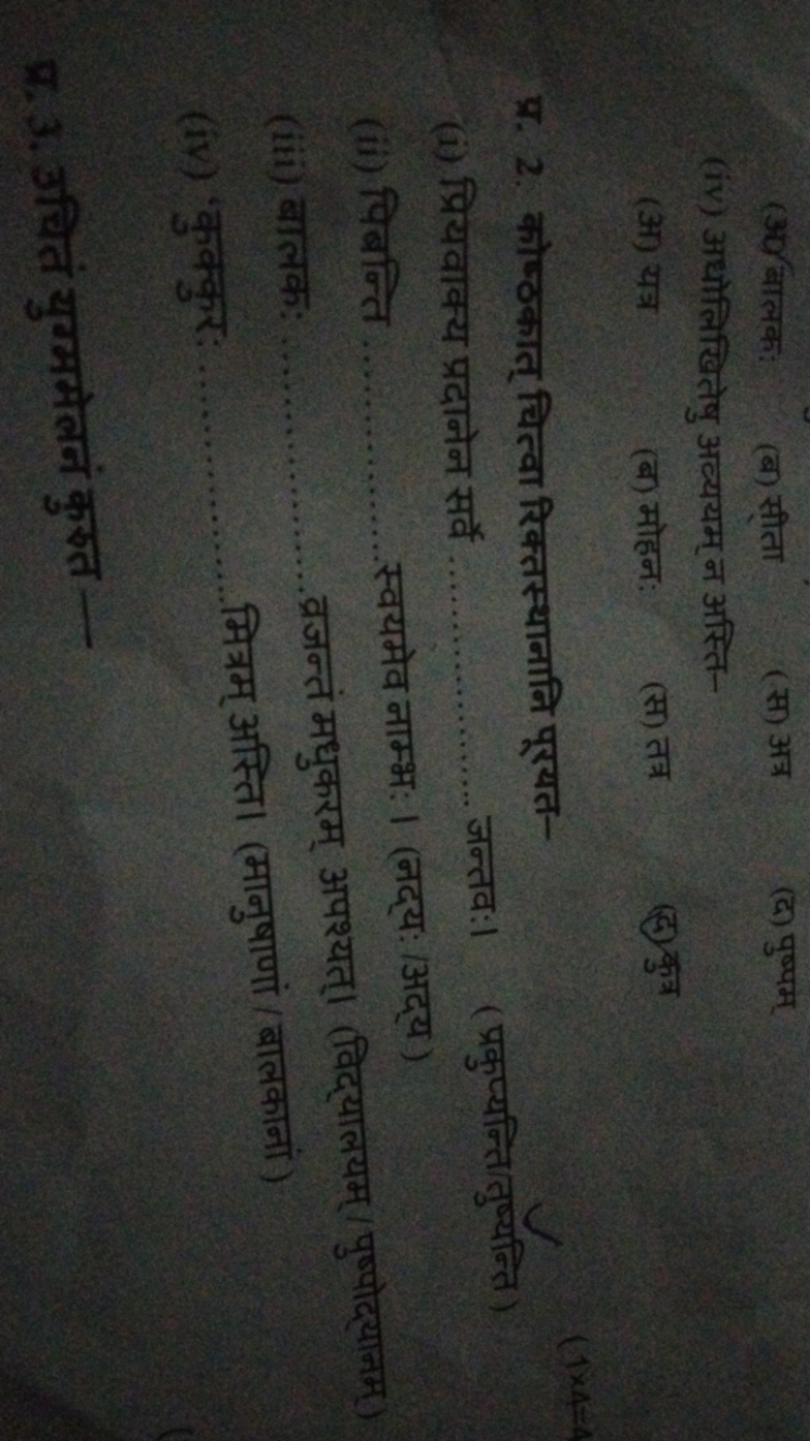 ( 30 ) बालक:
(ब) सीता
(स) अत्र
(द) पुष्पम्
(iv) अधोलिखितेषु अव्ययम् न 