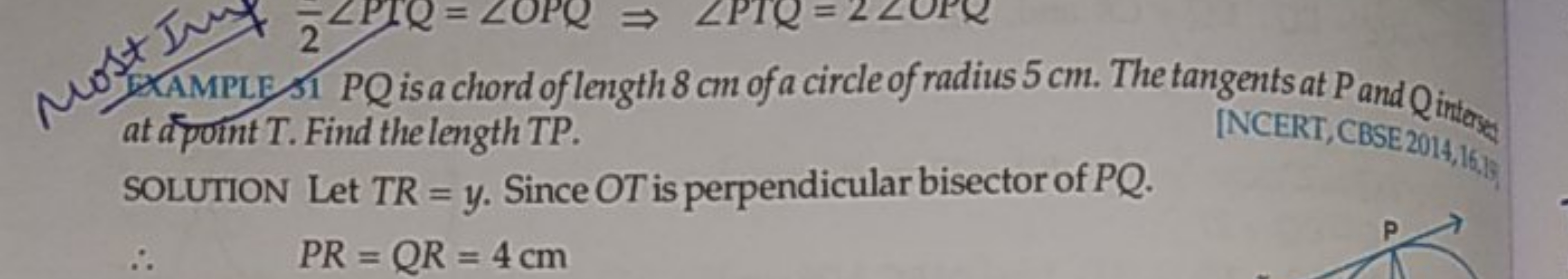 WS DAMPLE S1 PQ is a chord of length 8 cm of a circle of radius 5 cm .