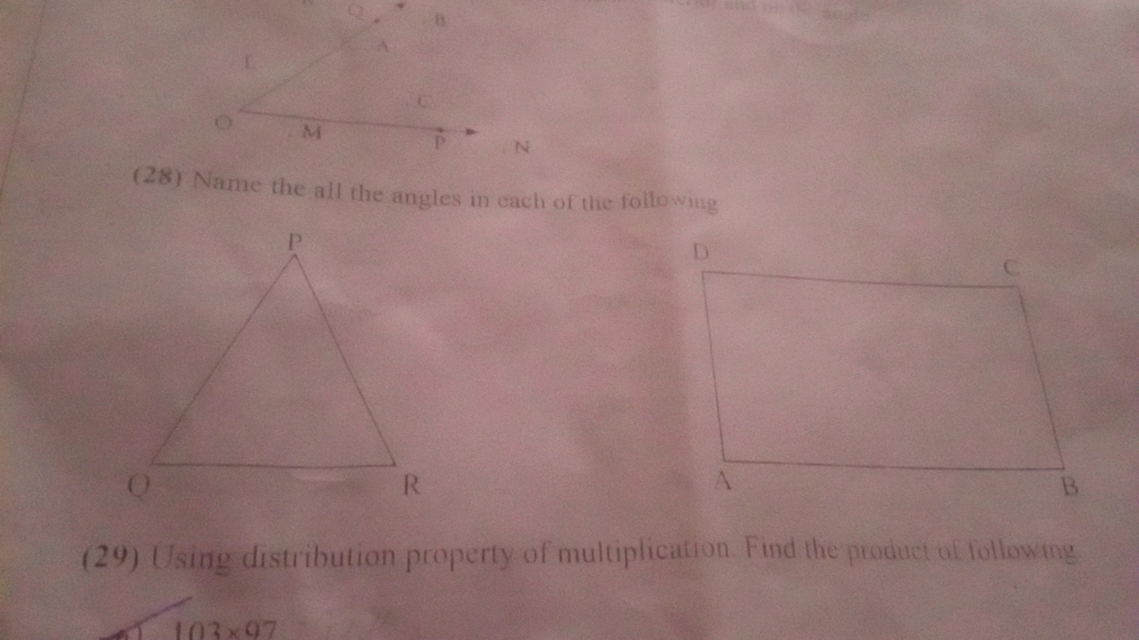 (28) Name the all the angles in each of the following

D
C
(29) Using 