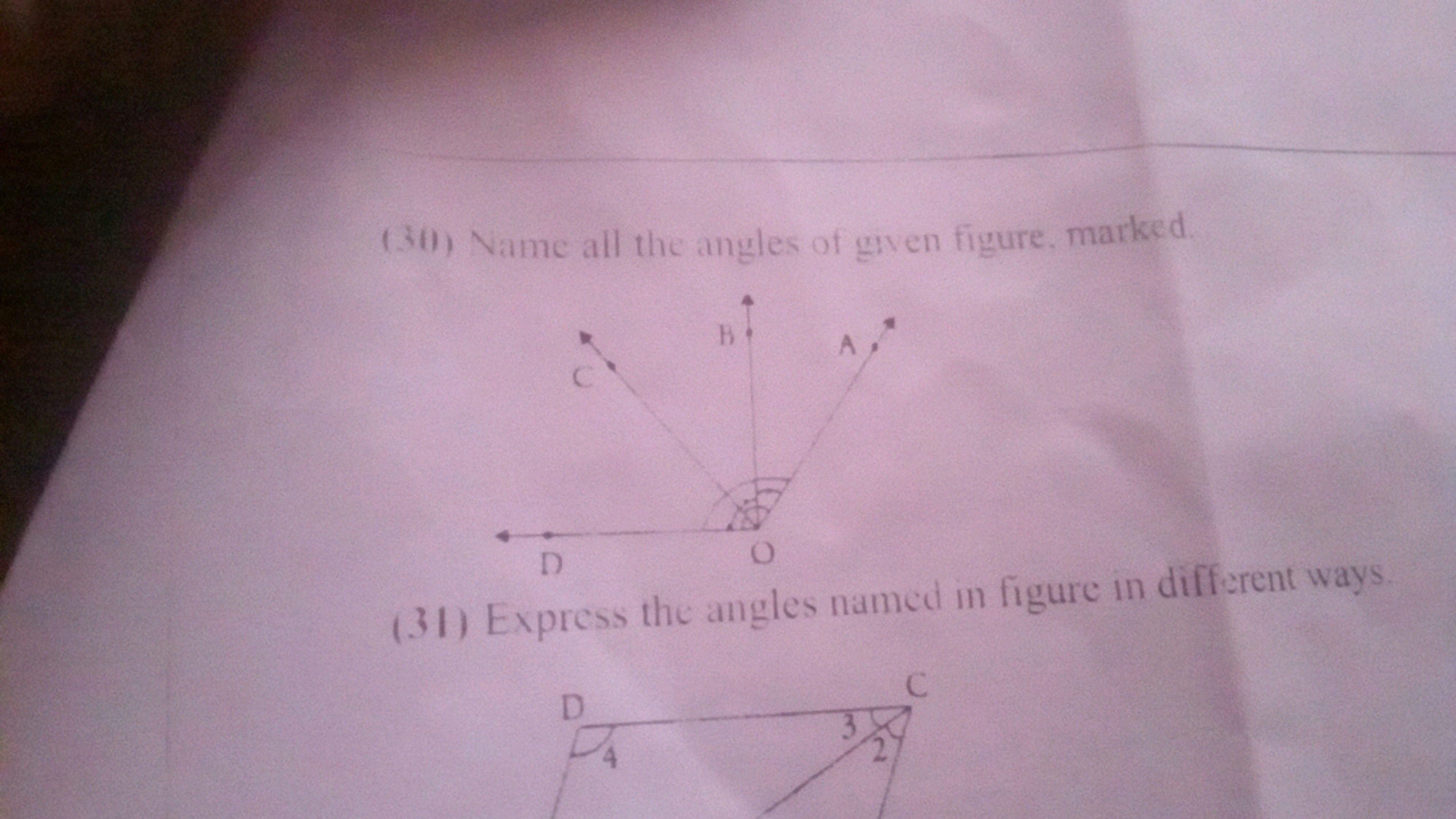 (30) Name all the angles of given figure, marked.
(31) Express the ang