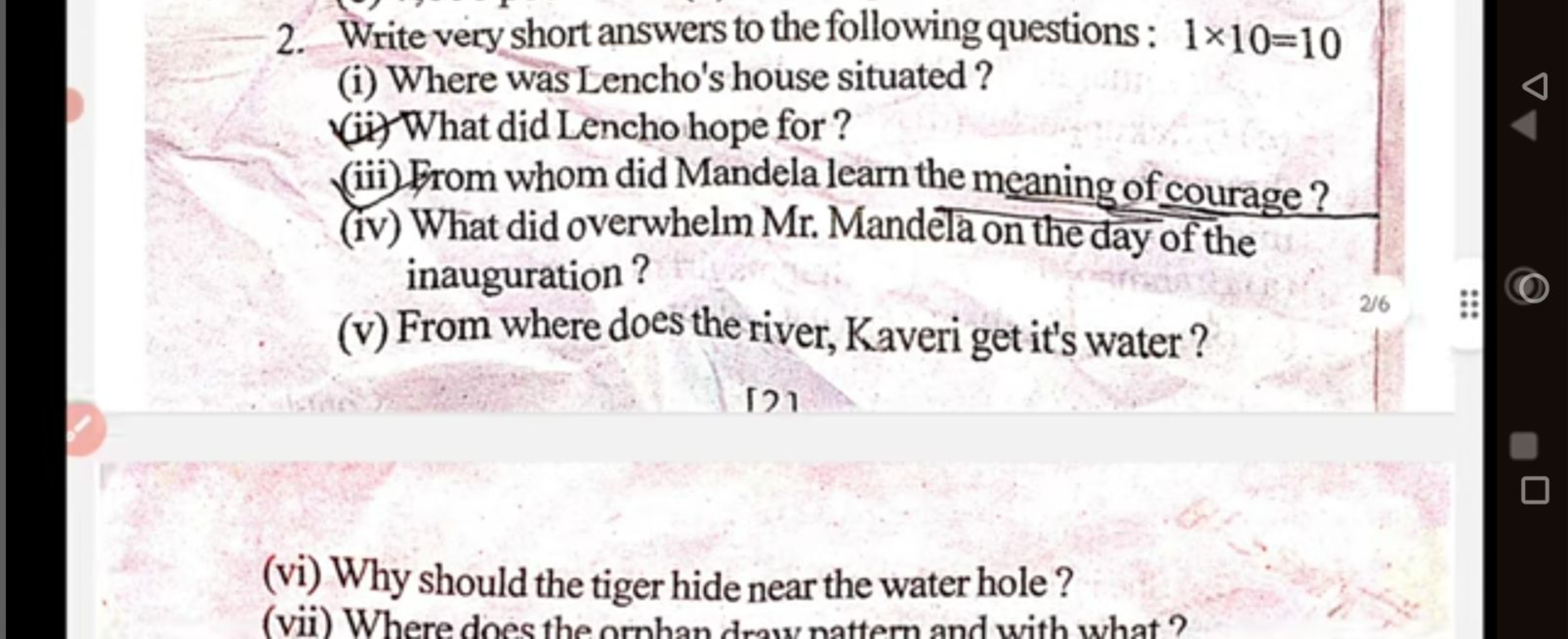 2. Write very short answers to the following questions: 1×10=10
(i) Wh