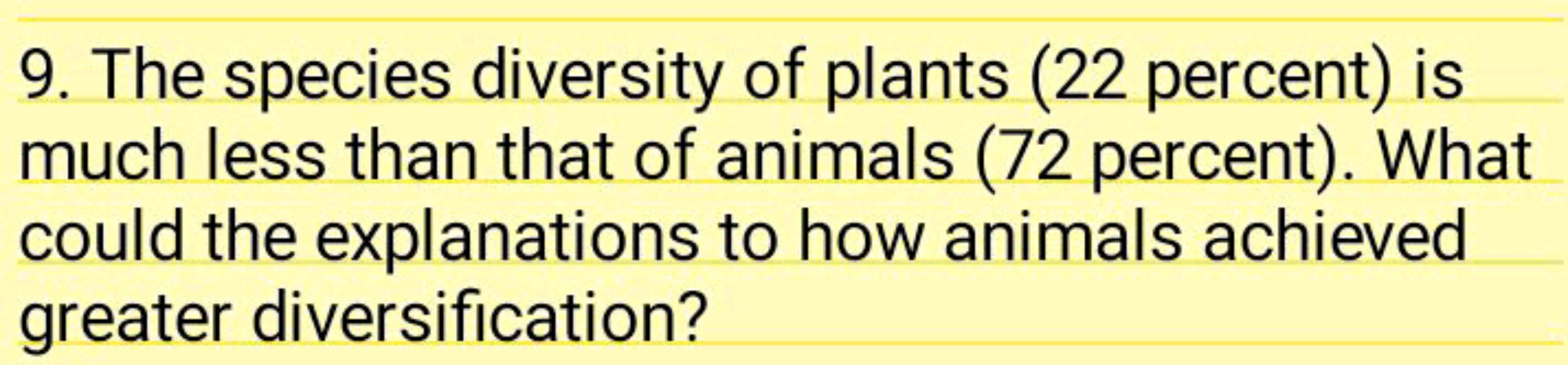 9. The species diversity of plants ( 22 percent) is much less than tha