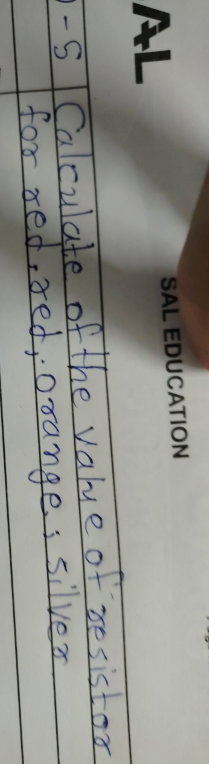 AL
SAL EDUCATION
-5 Calculate of the value of resist or for red, red, 