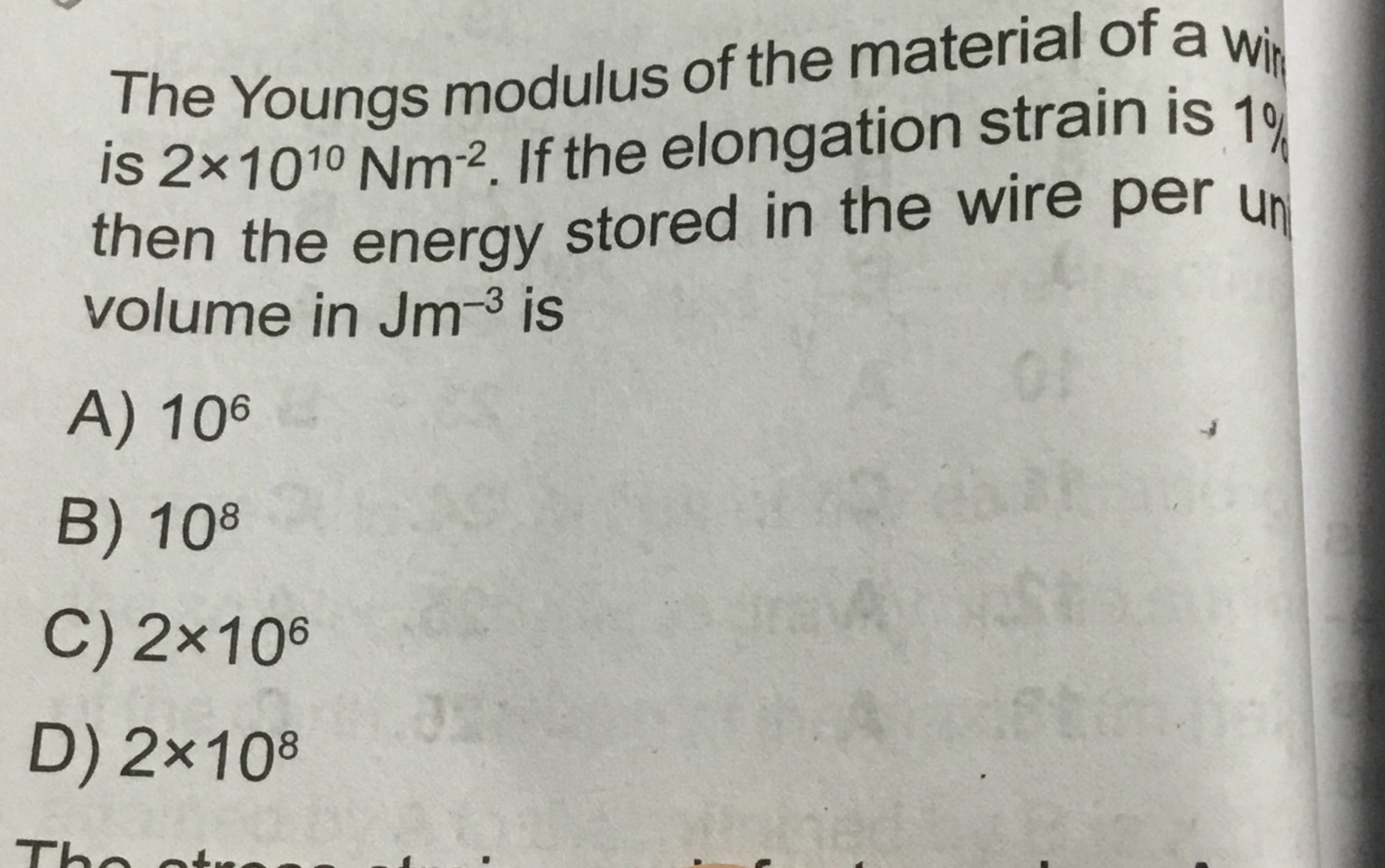 The Youngs modulus of the material of a wit is 2×1010Nm−2. If the elon