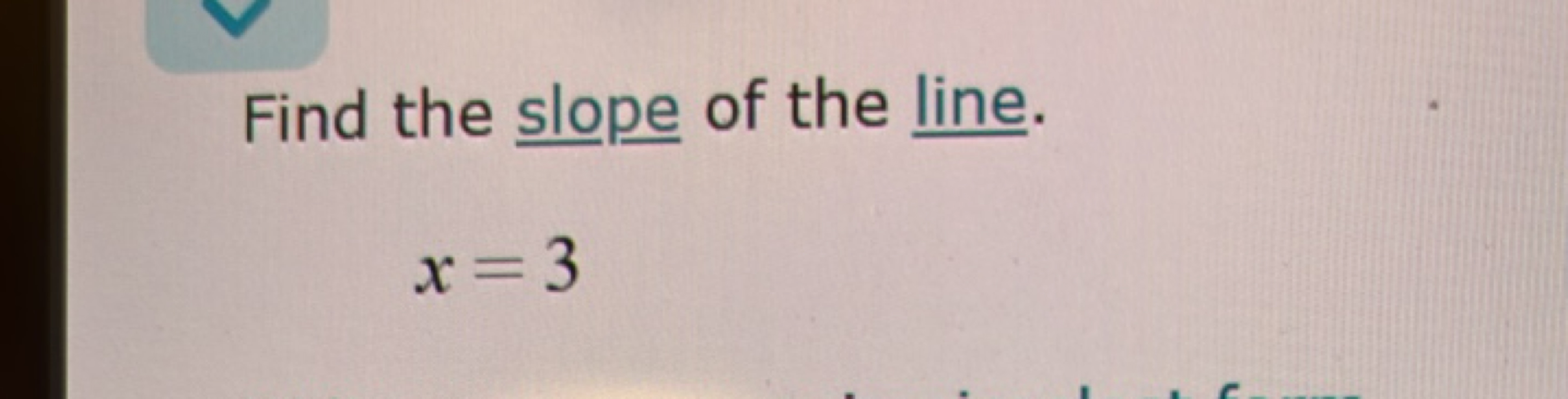 Find the slope of the line.
x=3