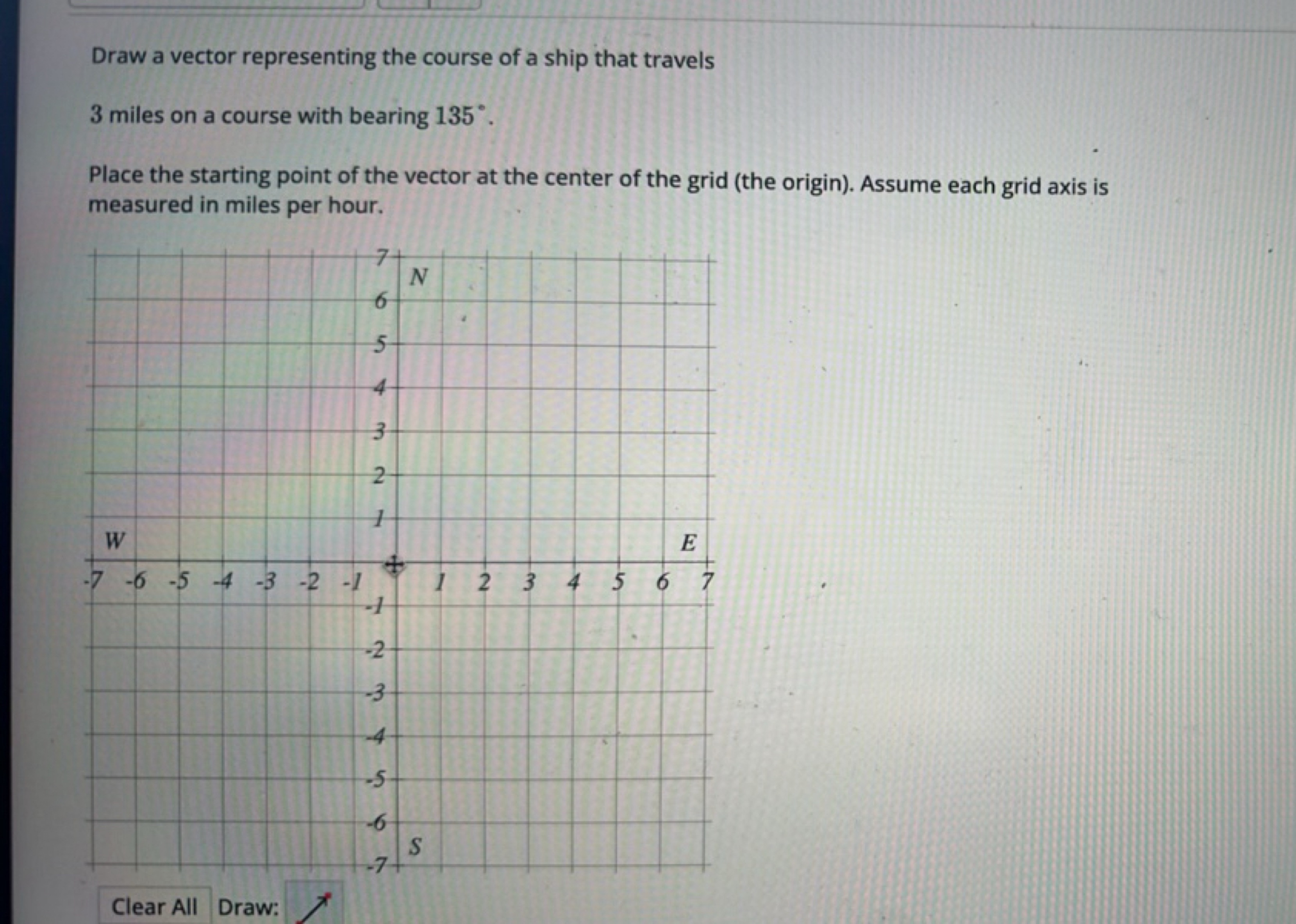 Draw a vector representing the course of a ship that travels
3 miles o