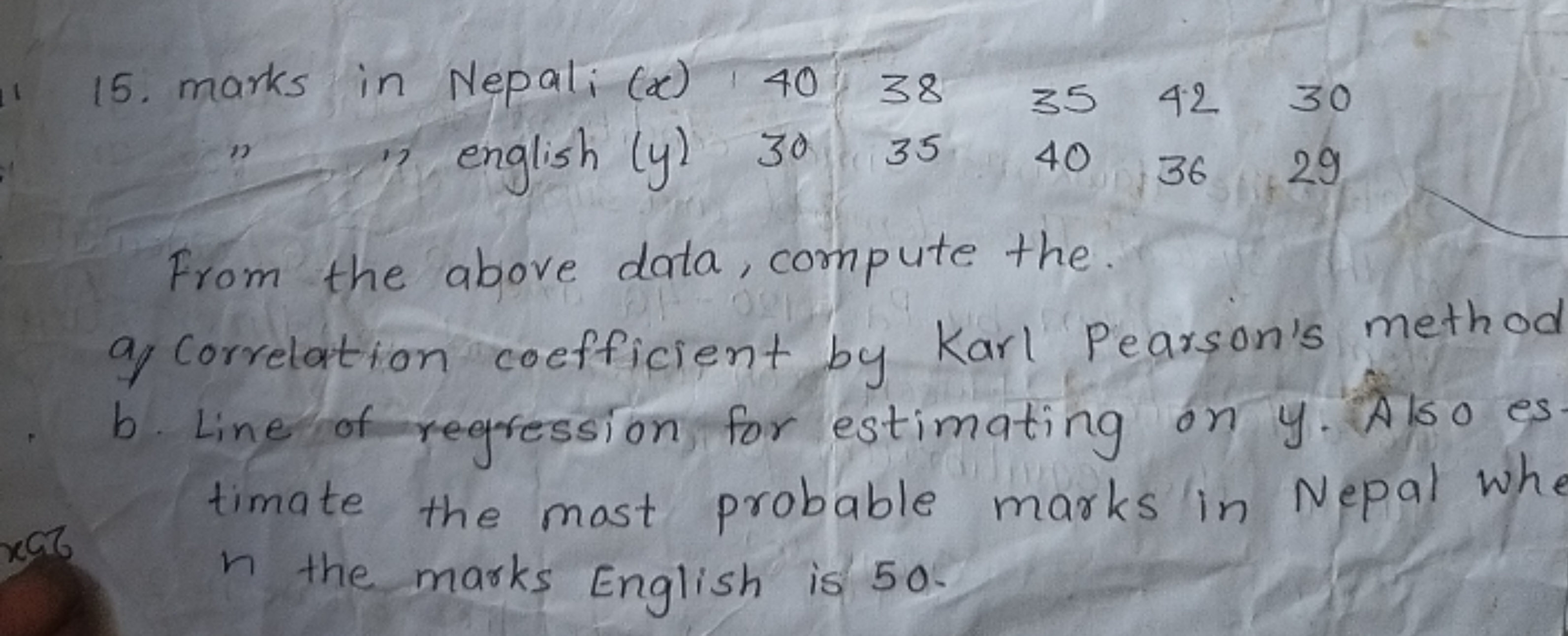  15. marks in Nepali (x) "1 english (y)​4030​3835​3540​4236​3029​
From