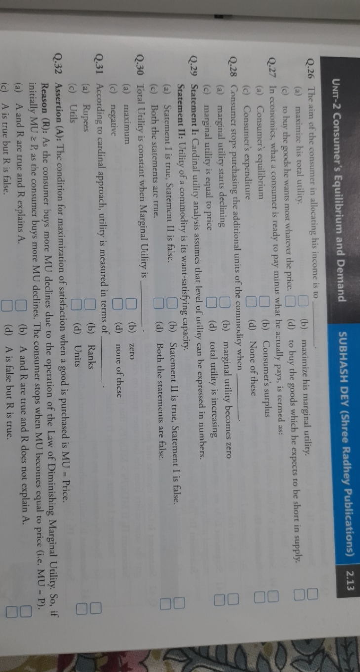 Unit-2 Consumer's Equilibrium and Demand
SUBHASH DEY (Shree Radhey Pub