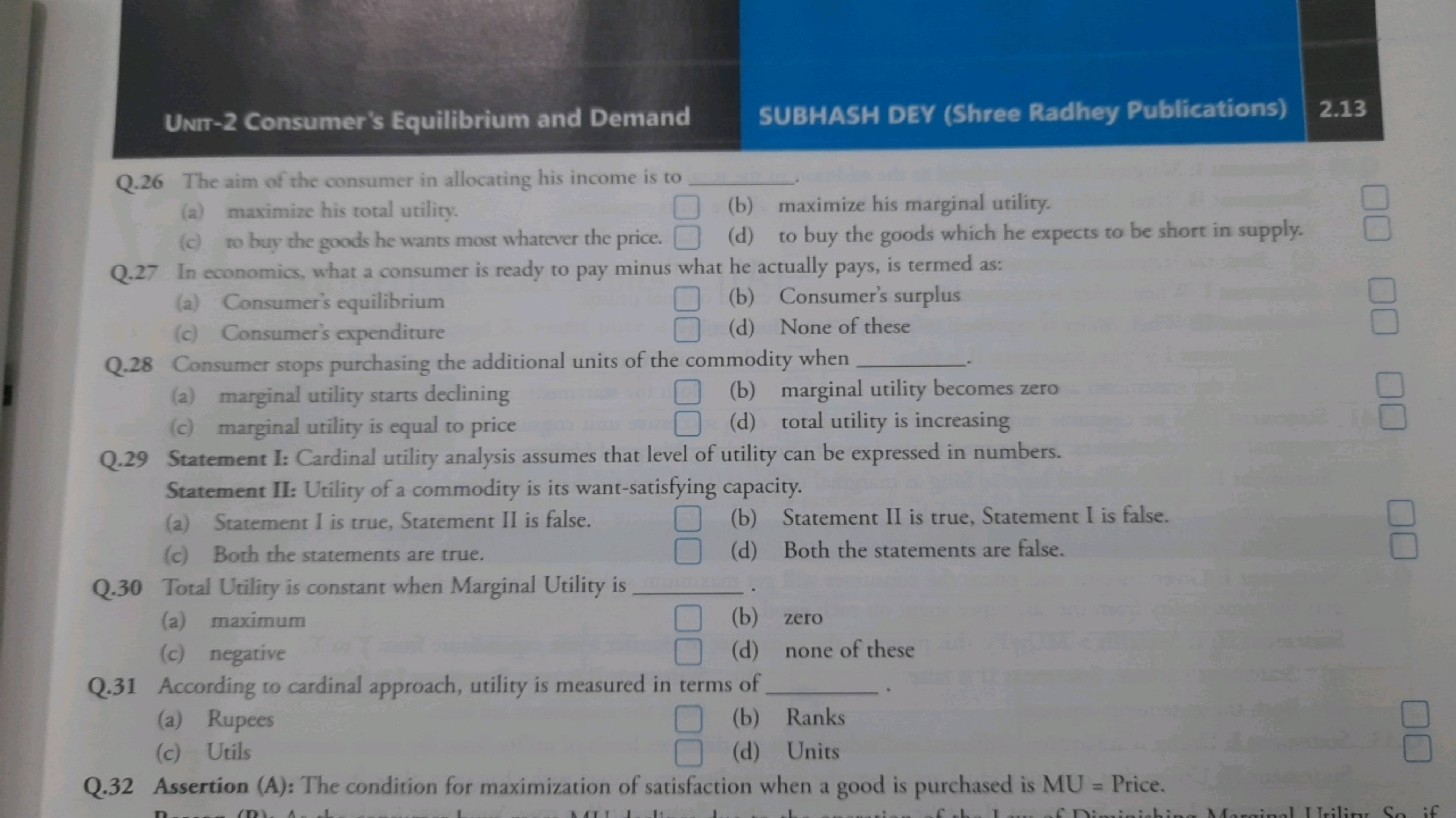 Unit-2 Consumer's Equilibrium and Demand
SUBHASH DEY (Shree Radhey Pub