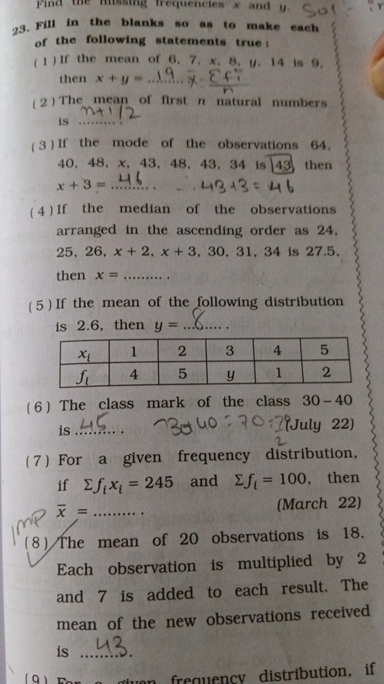 23. Fill in the blanks so as to make each of the following statements 