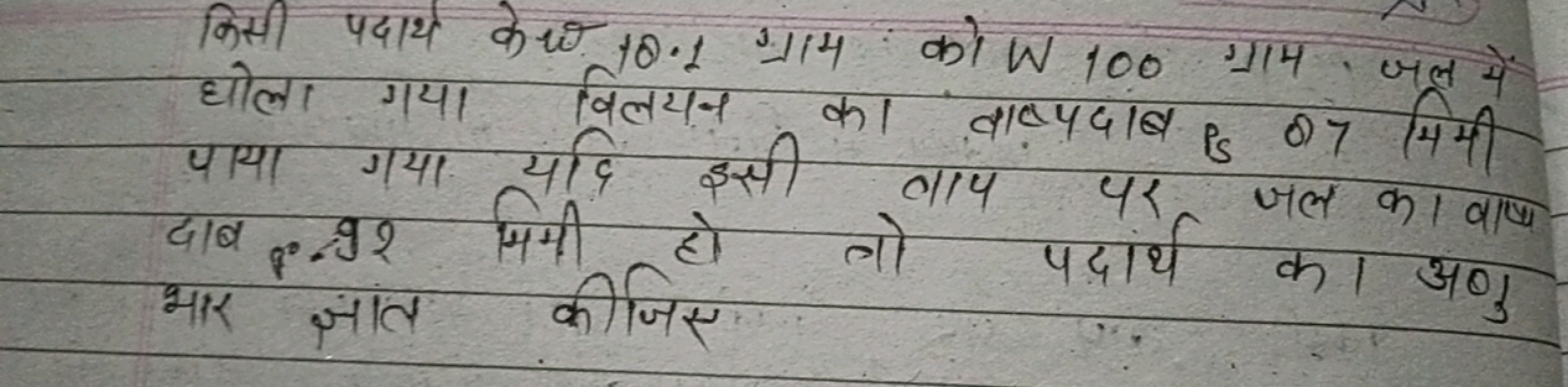 किसी पदार्थ के 10.1 ग्राम को W100 ग्राम जल में घोला गया विलयन का व्वाप