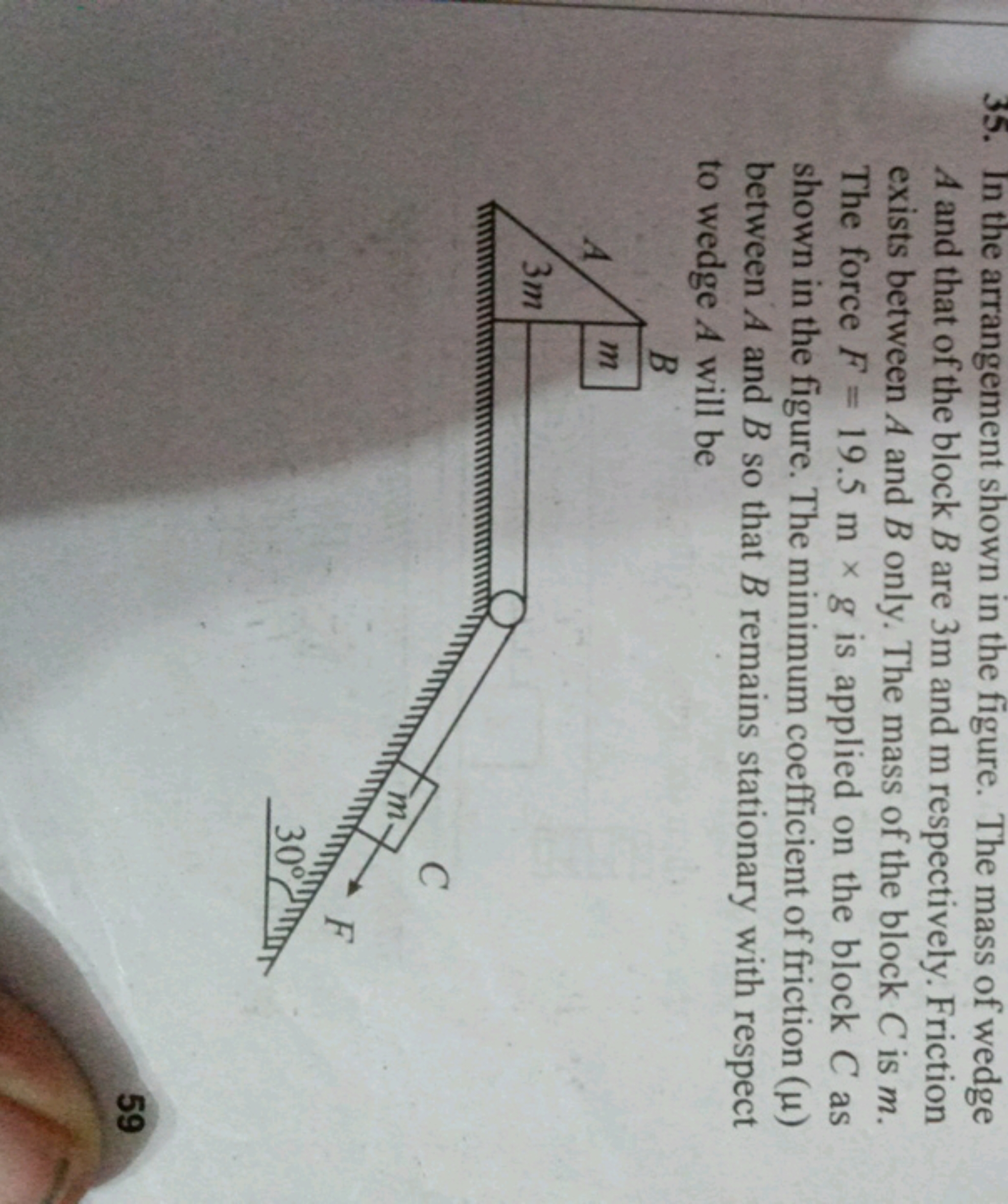 35. In the arrangement shown in the figure. The mass of wedge A and th