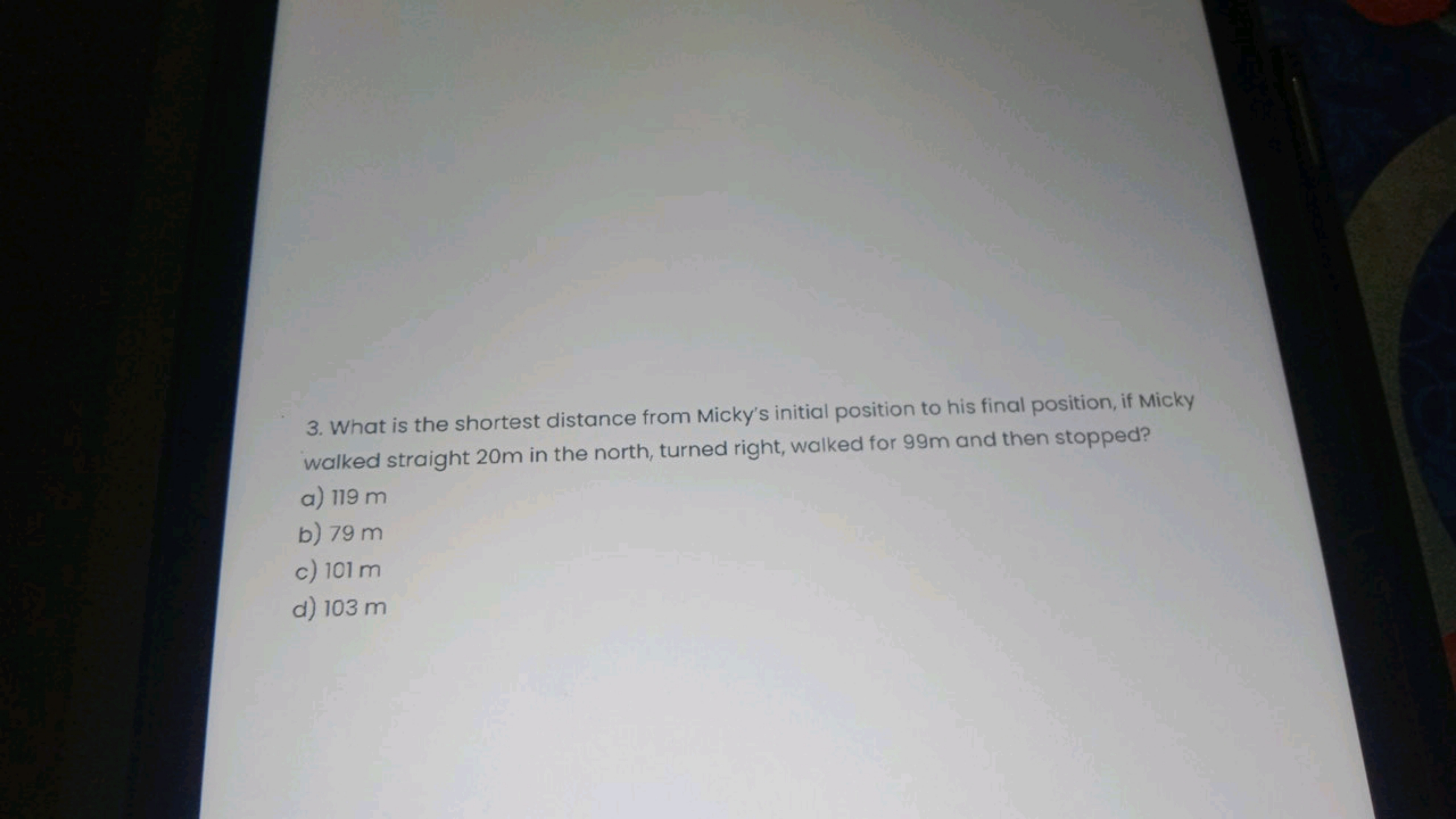 3. What is the shortest distance from Micky's initial position to his 