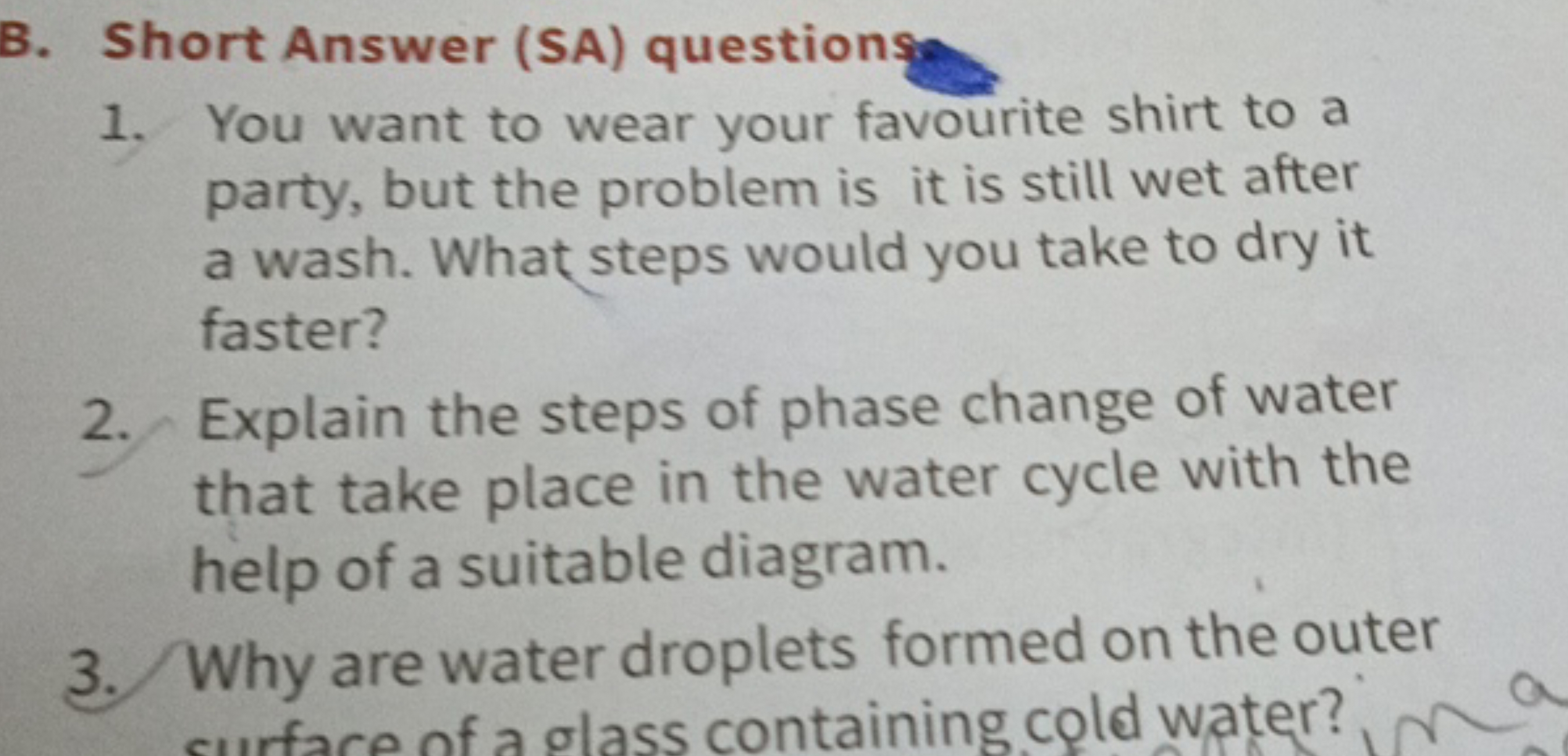 B. Short Answer (SA) questions
1. You want to wear your favourite shir