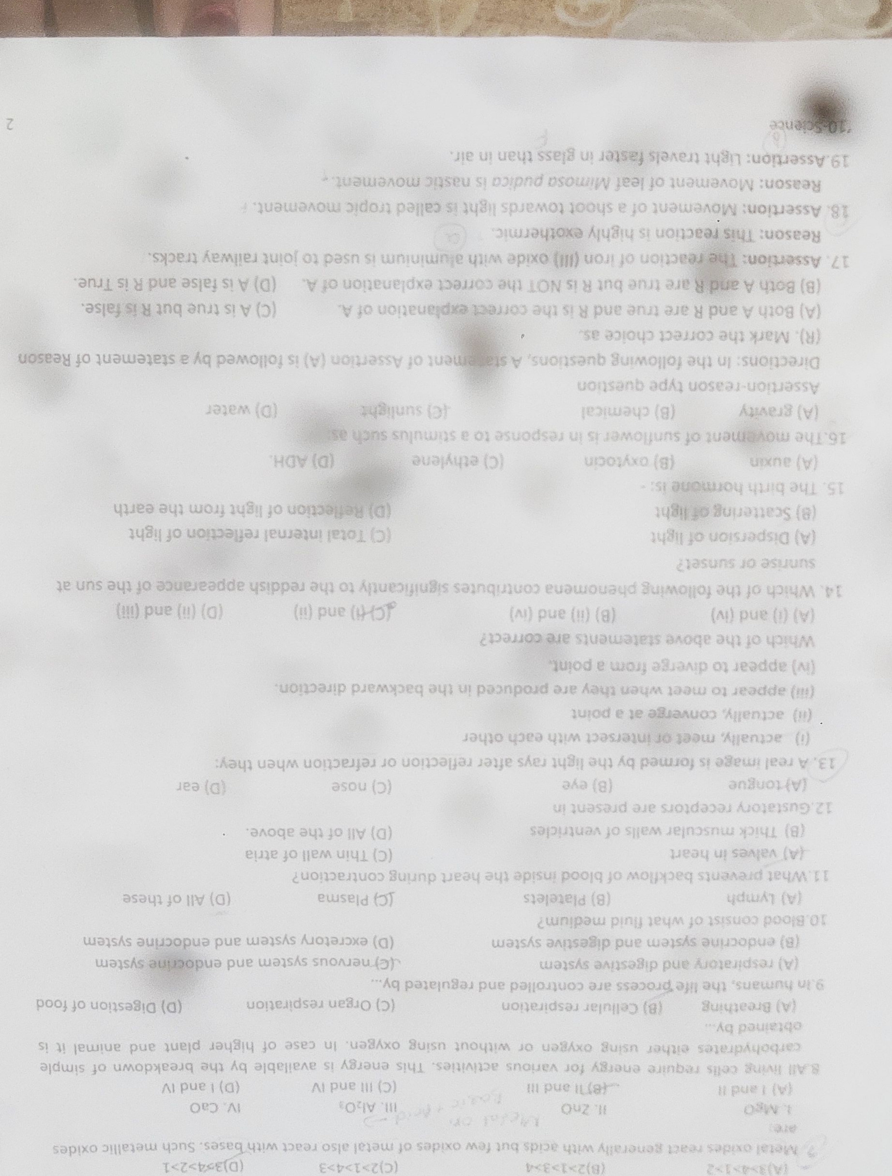 (A)3>4>1>2
(C)2>1>4>3
(D)354>2>1
(8)2>1>3>4
Metal oxides react general