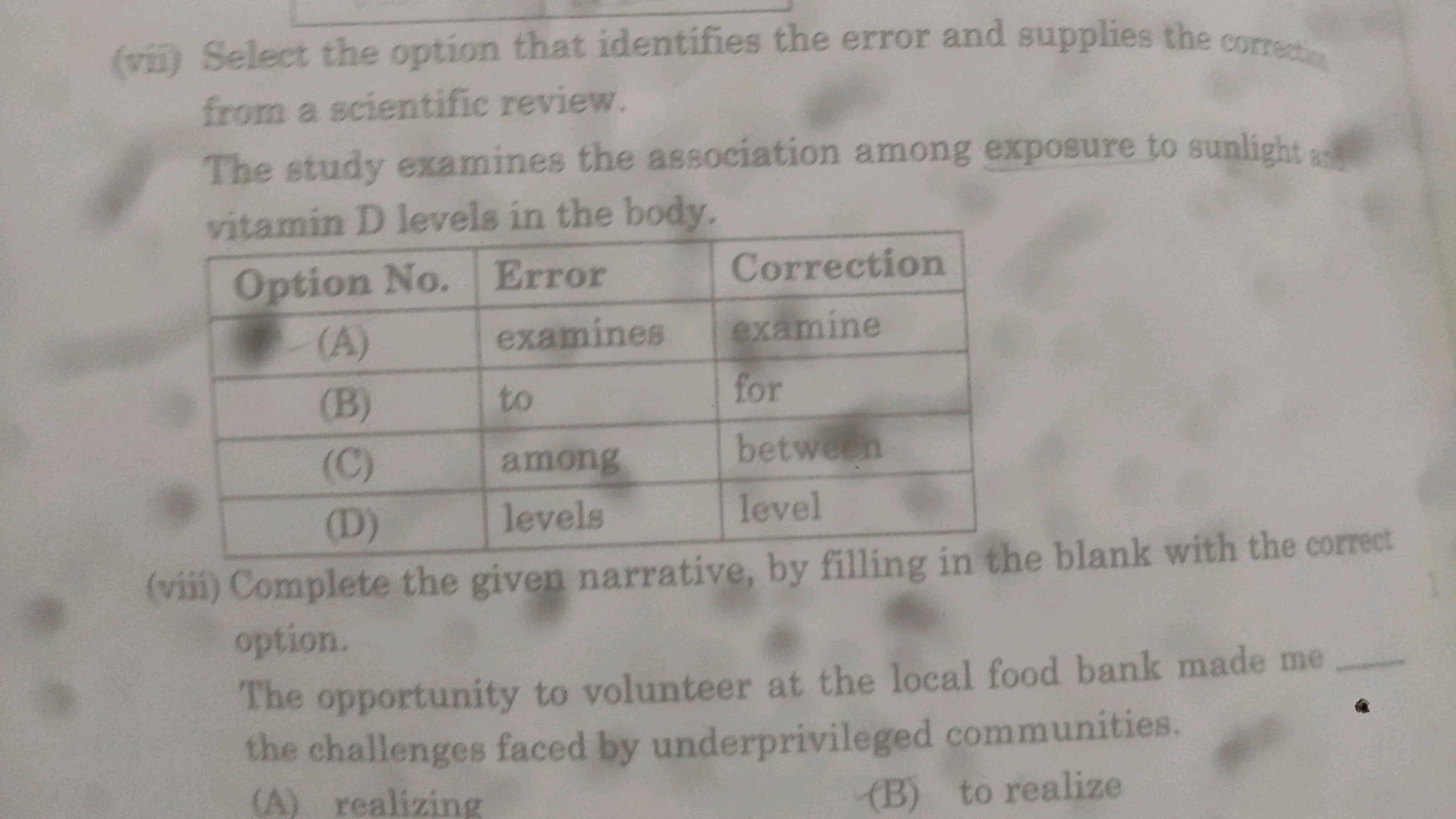 (vii) Select the option that identifies the error and supplies the cor