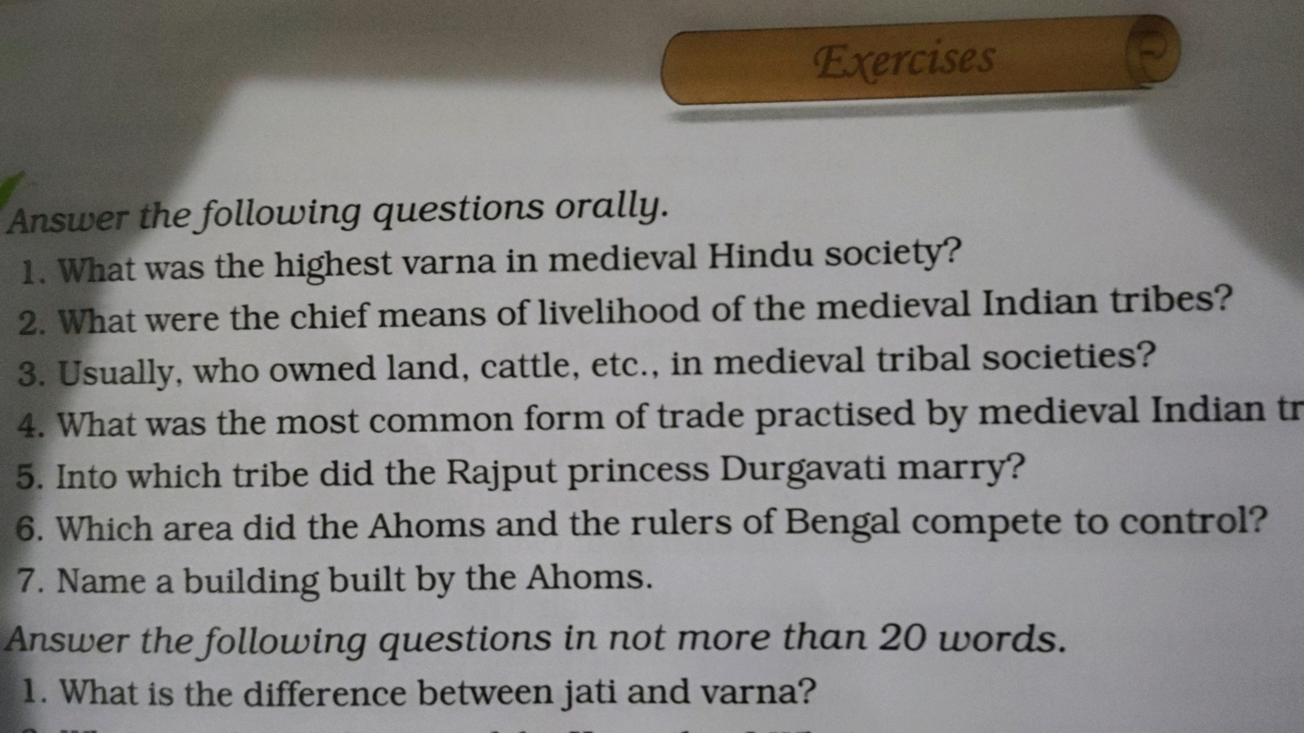 Exercises

Answer the following questions orally.
1. What was the high