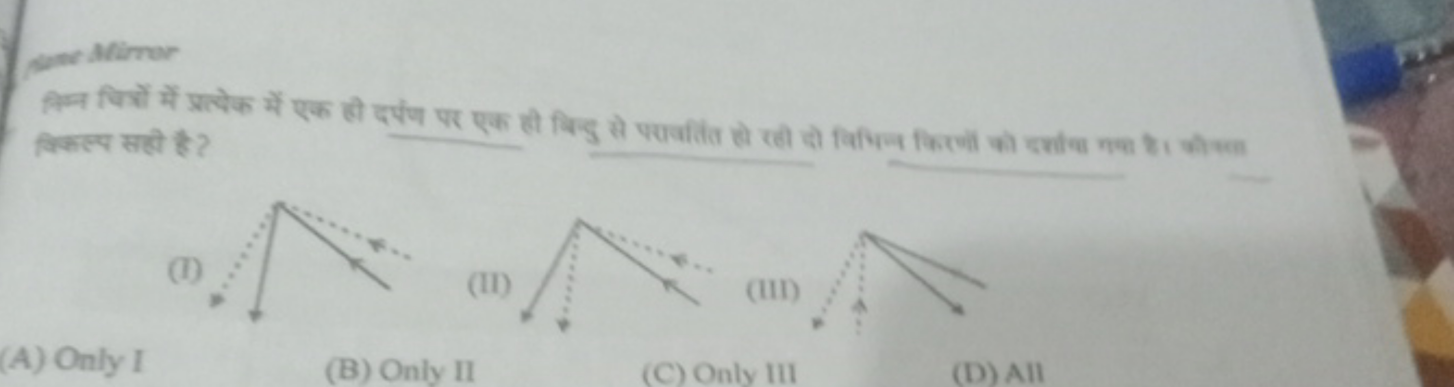 pen Milrer बिकल्प सही है ?
(1)
(II)
(III)
(A) Only I
(B) Only II
(C) O