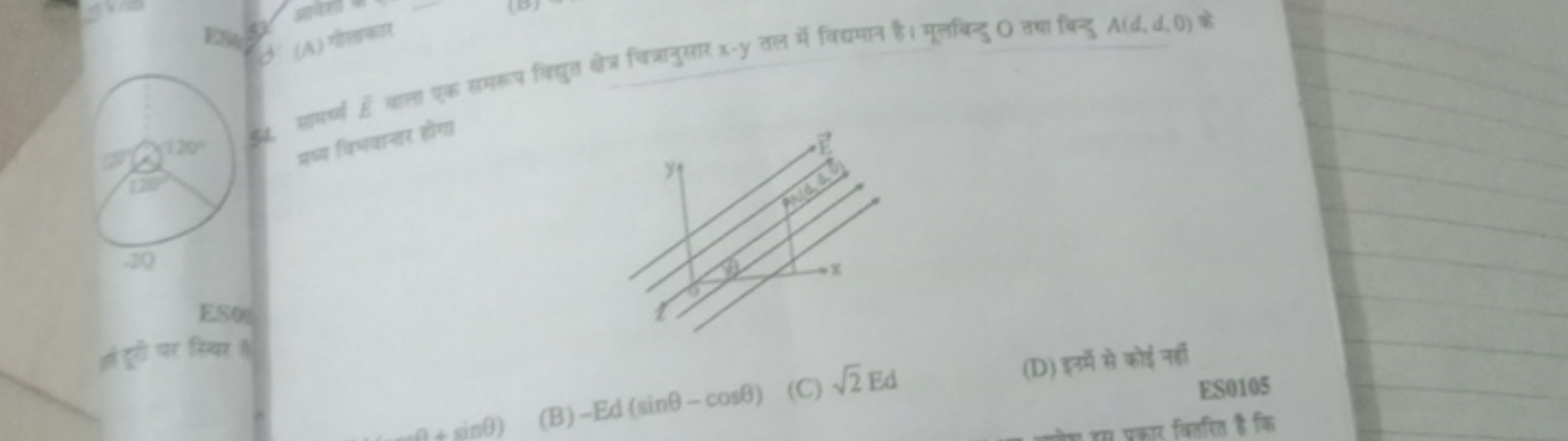 andes ( ω thent
(D)
(B) −Ed(sinθ−cosθ)
(C) 2​Ed
(D) इॉर्म से कोई रती
e