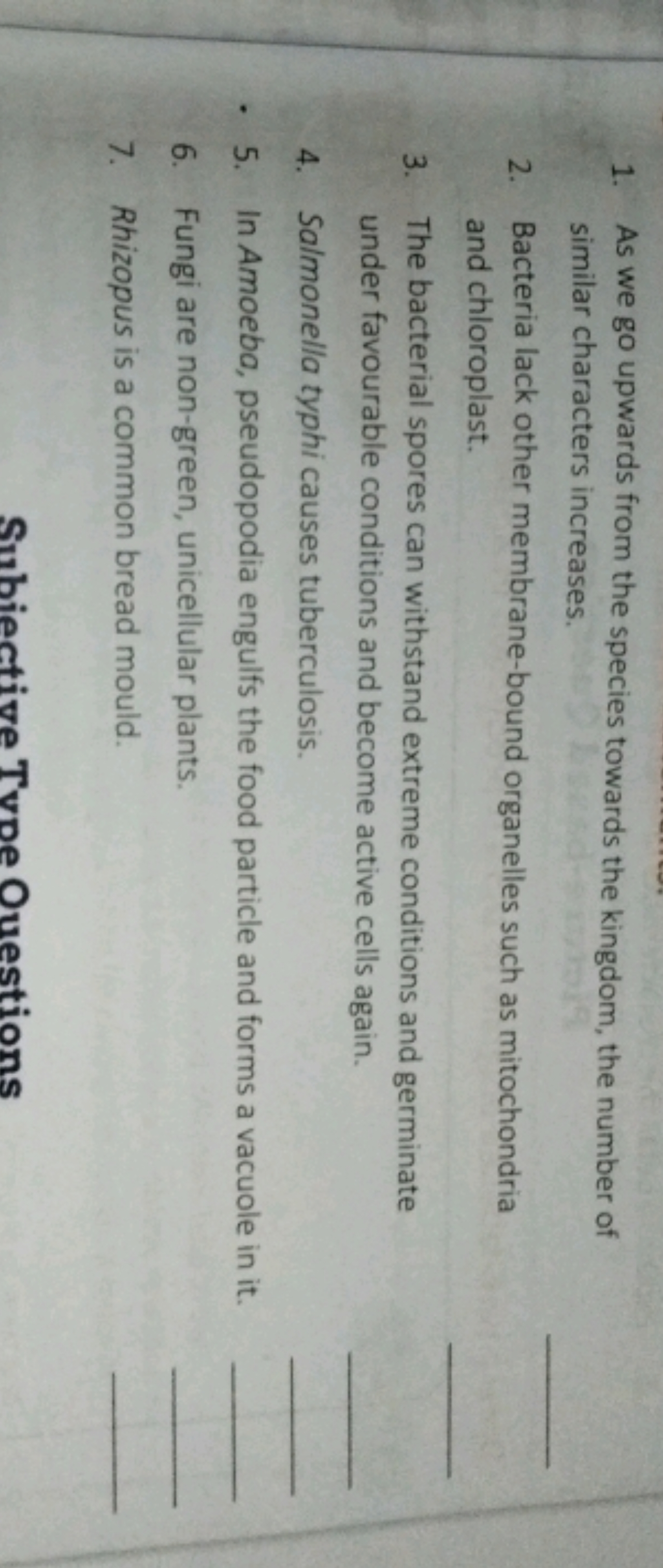 1. As we go upwards from the species towards the kingdom, the number o