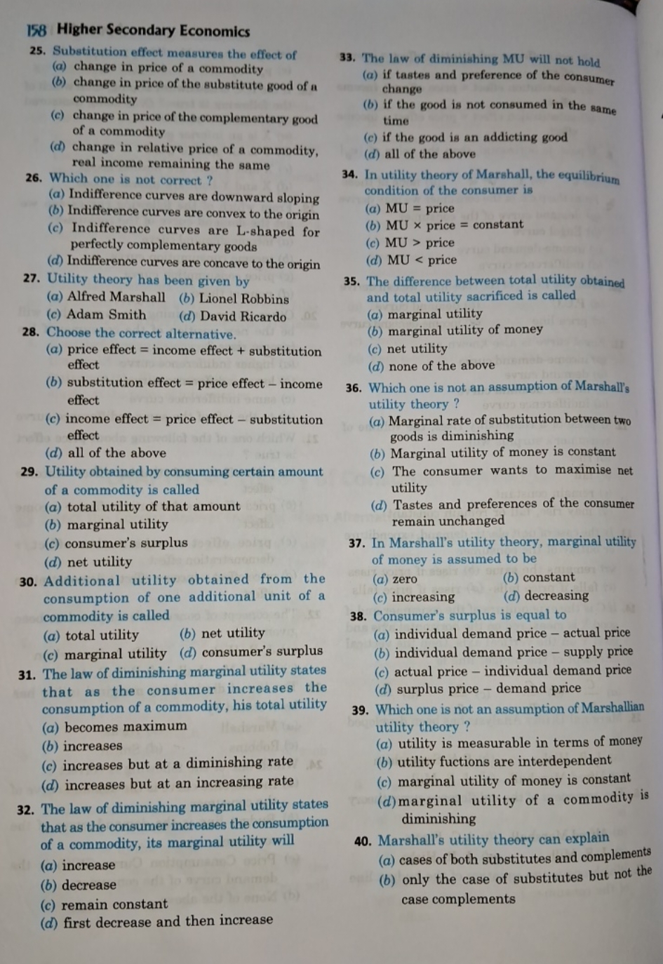 158 Higher Secondary Economics
25. Substitution effect measures the ef