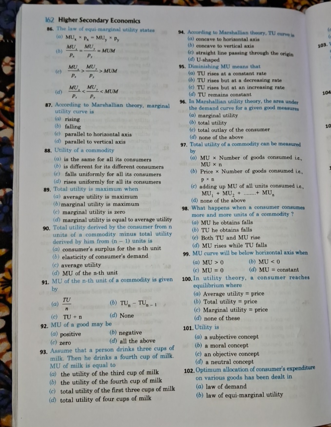 162 Higher Secondary Economics
86. The law of equi-marginal utility st