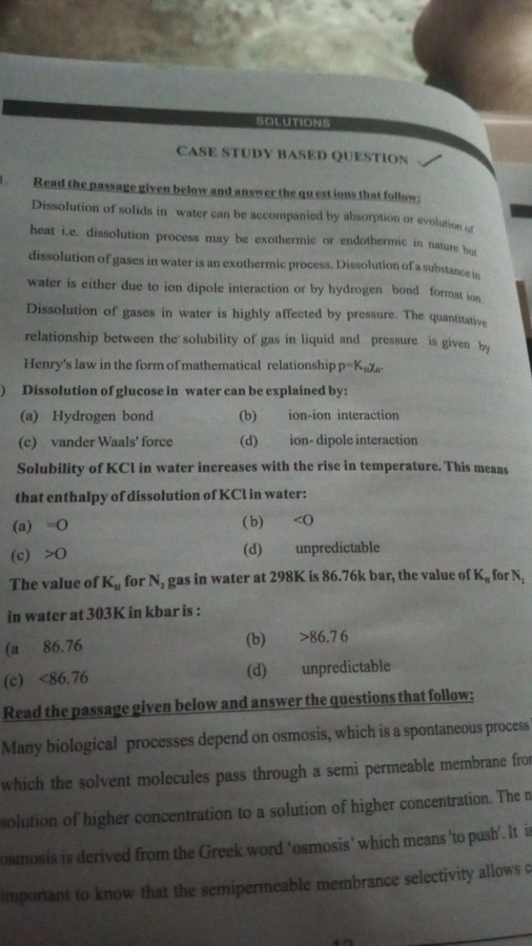 BOLUTIONS
CASE STUDY BASED QUESTION

Read the passage given below and 