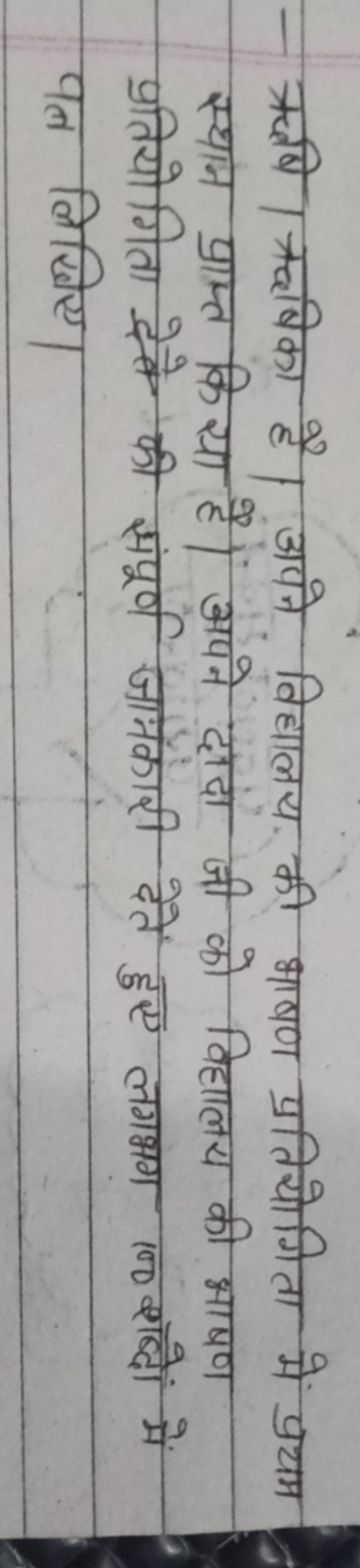 ऋ木षि। ऋबििका है। अपने विद्यालय. की भाषण प्रतियोगिता में प्रयम स्थान प्