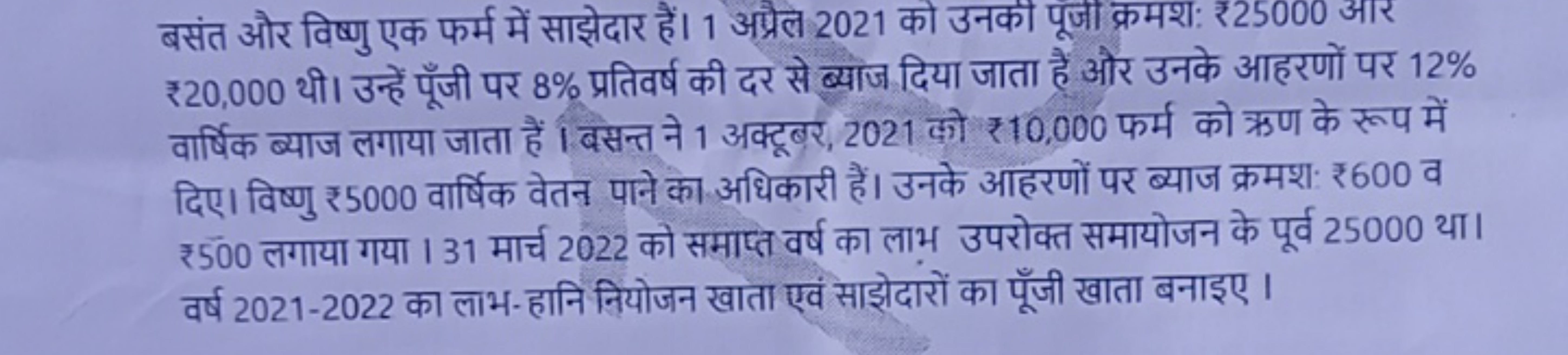 बसंत और विष्णु एक फर्म में साझेदार हैं। 1 अप्रैल 2021 को उनकी पूजी क्र