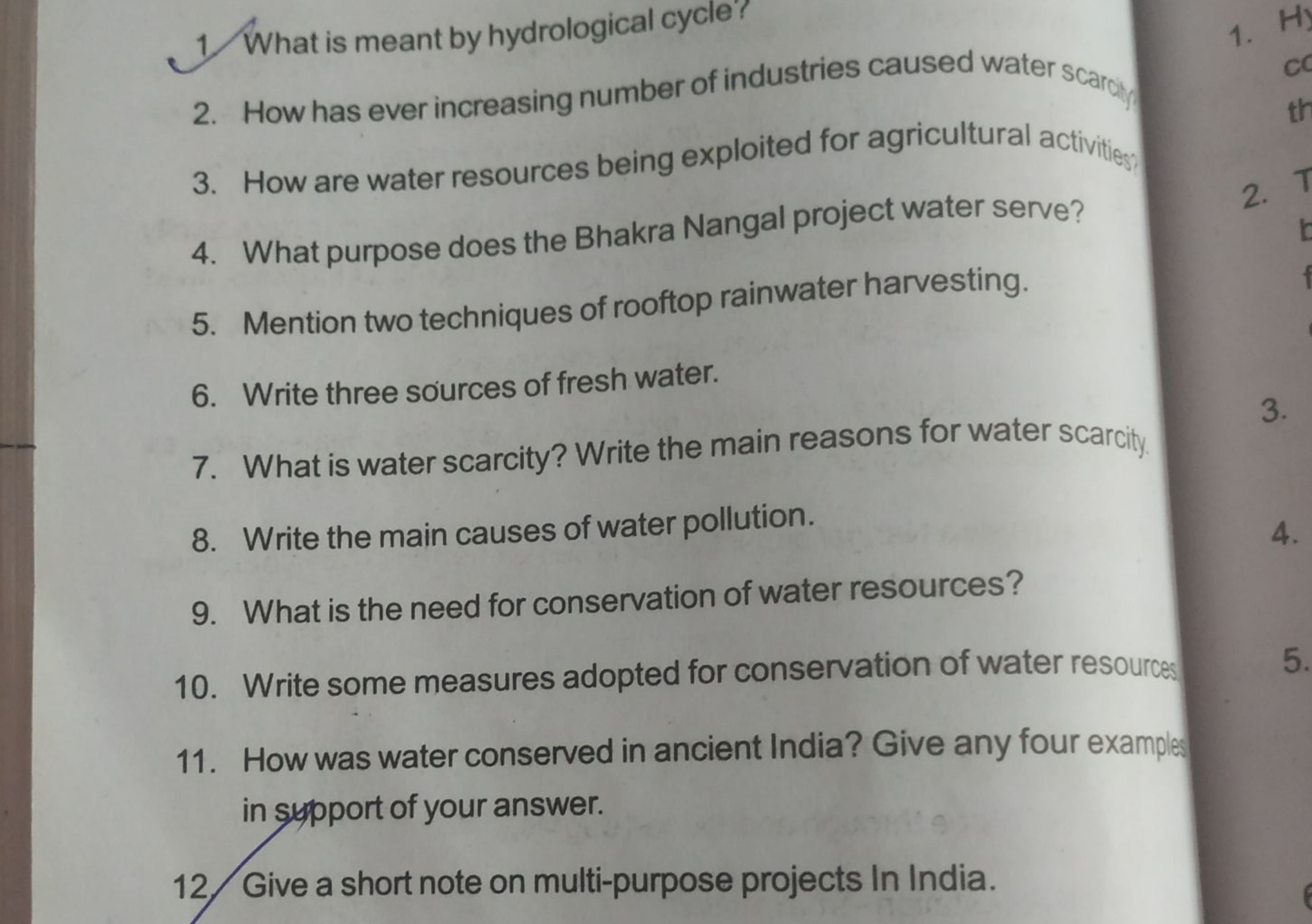 1. What is meant by hydrological cycle?
2. How has ever increasing num