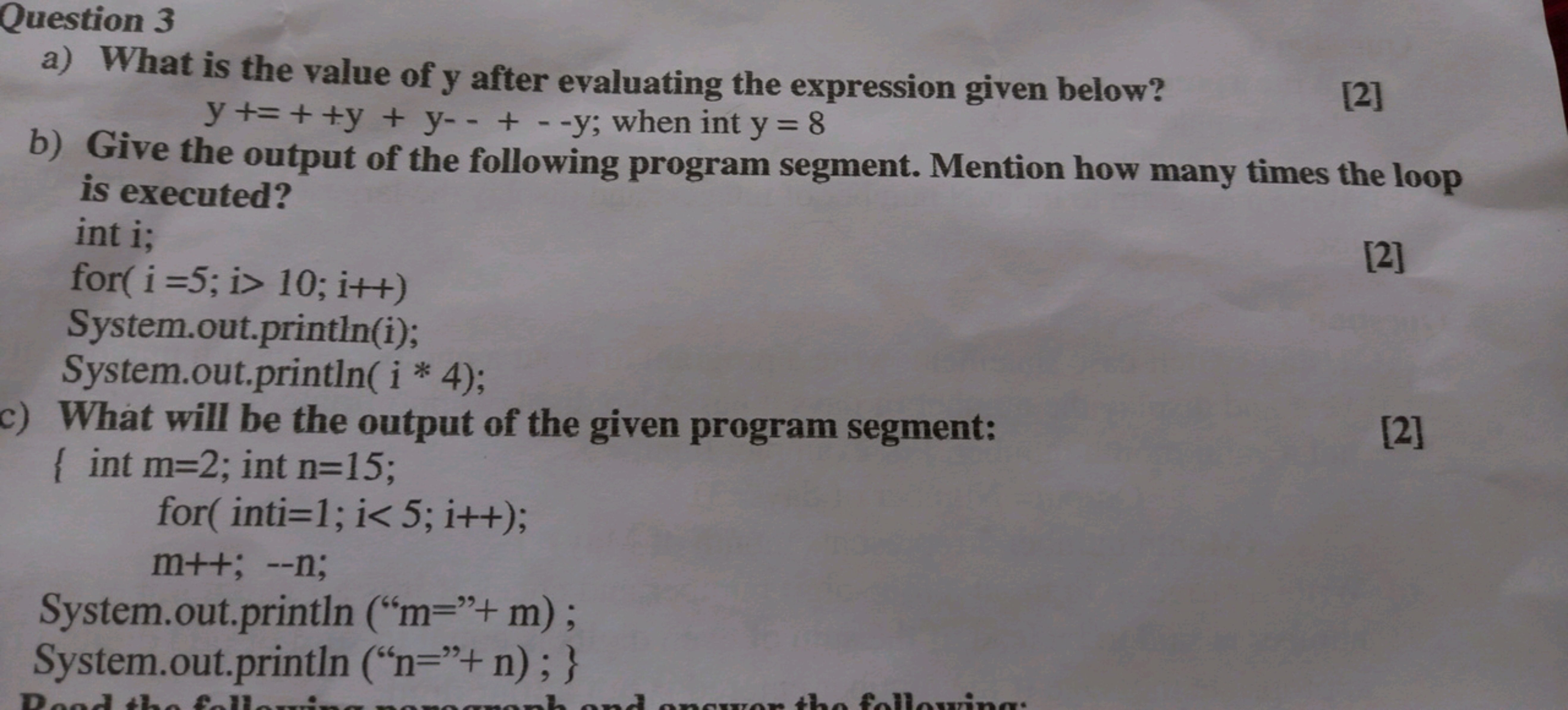 Question 3
a) What is the value of y after evaluating the expression g