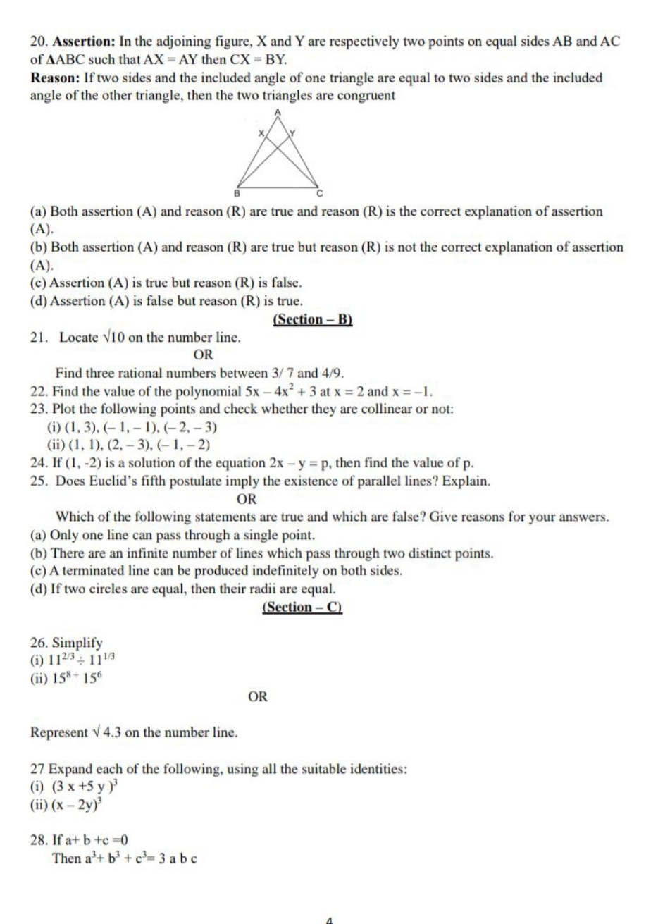 20. Assertion: In the adjoining figure, X and Y are respectively two p