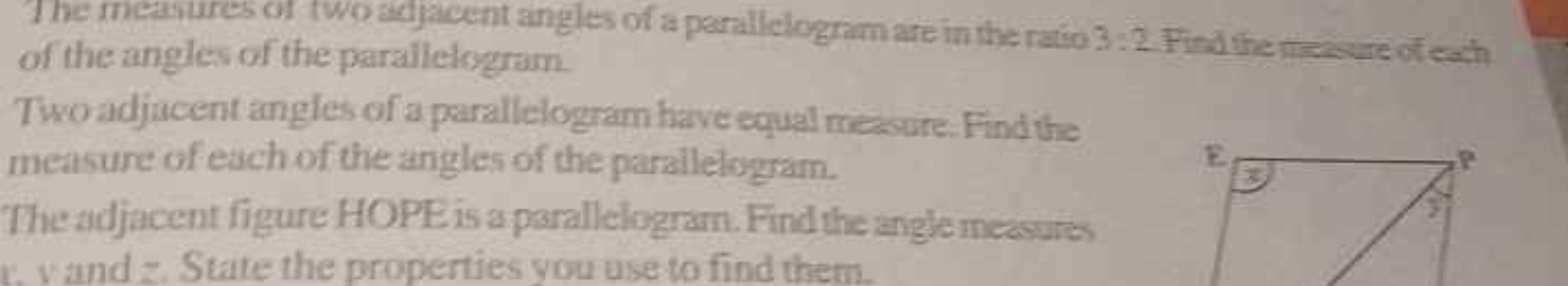 The freasures of two ajjacent angles of a parallelogrim are in the rat