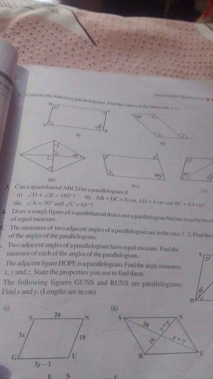 
(i)
(iii)
3. Can a quadrilateral △BCD be a parallelogram if
(i) ∠D+∠B