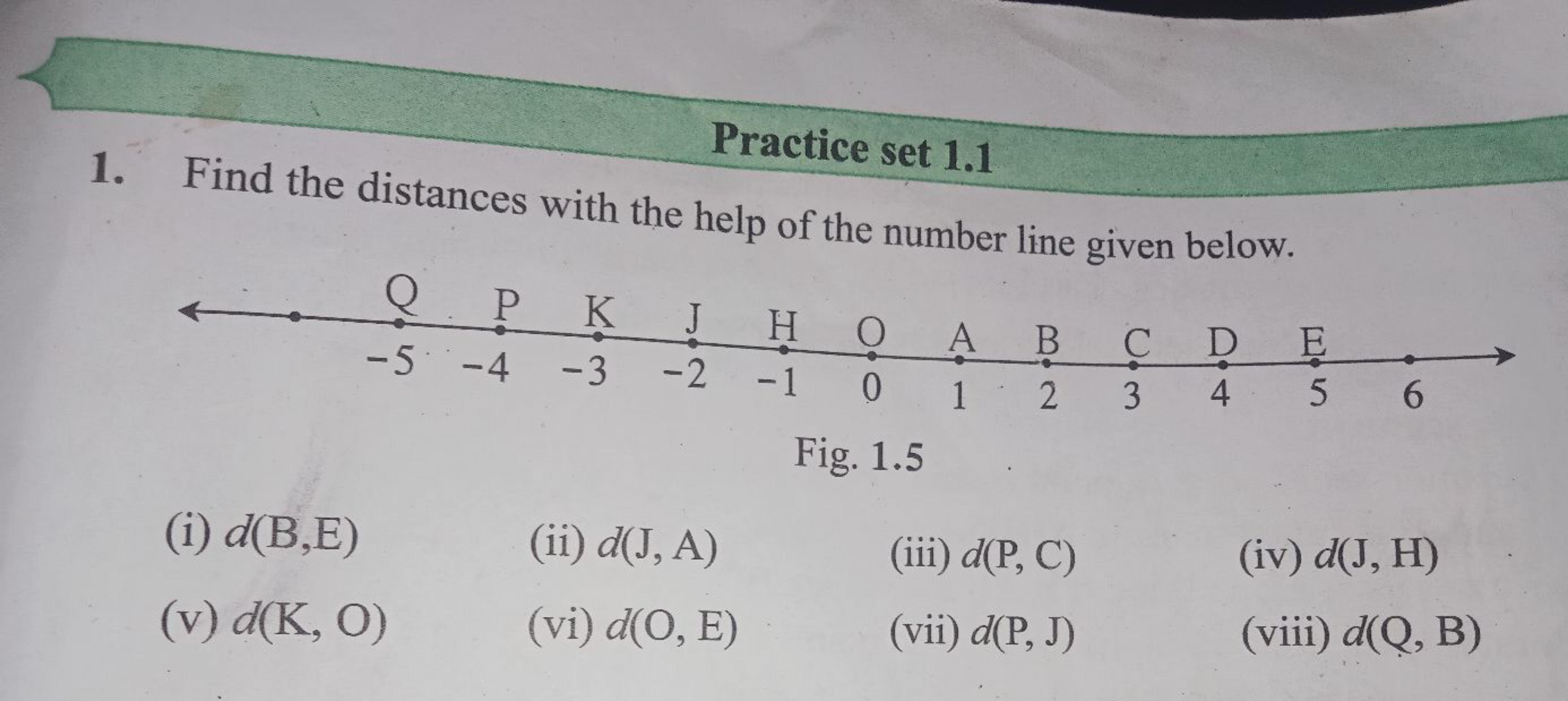 Practice set 1.1
1. Find the distances with the help of the number lin