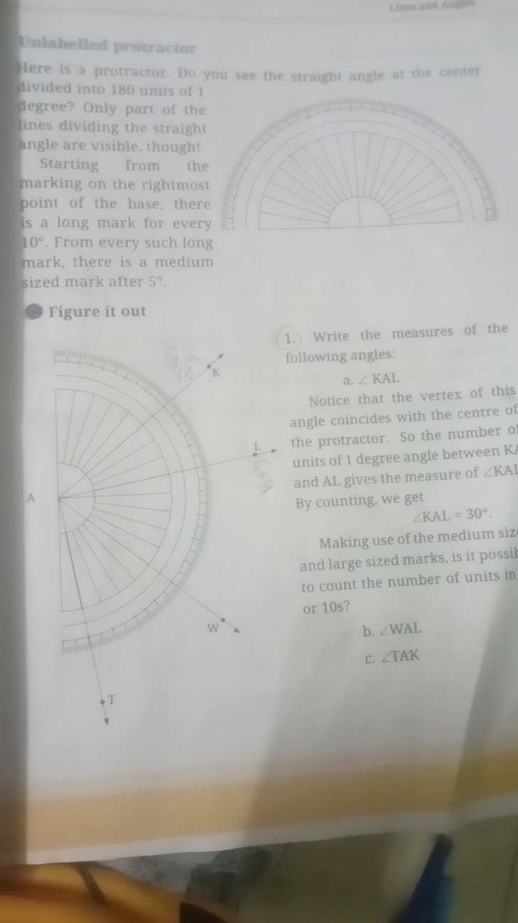 Lines and Angles
Unlabelled protractor
Here is a protractor. Do you se