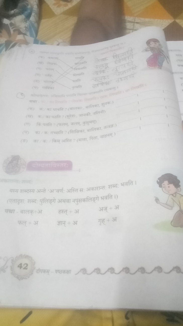 (2)
(4) 
1
(ख) क० का पठति ? (सुरेशः, जानकी, नलिनी)   1=
(ग) कि पनति फल