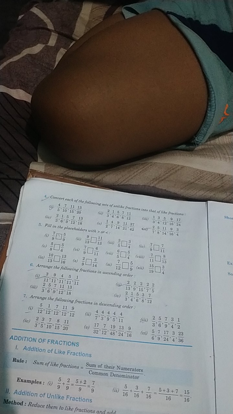 4. Convert each of the following sets of unlike fractions into that of